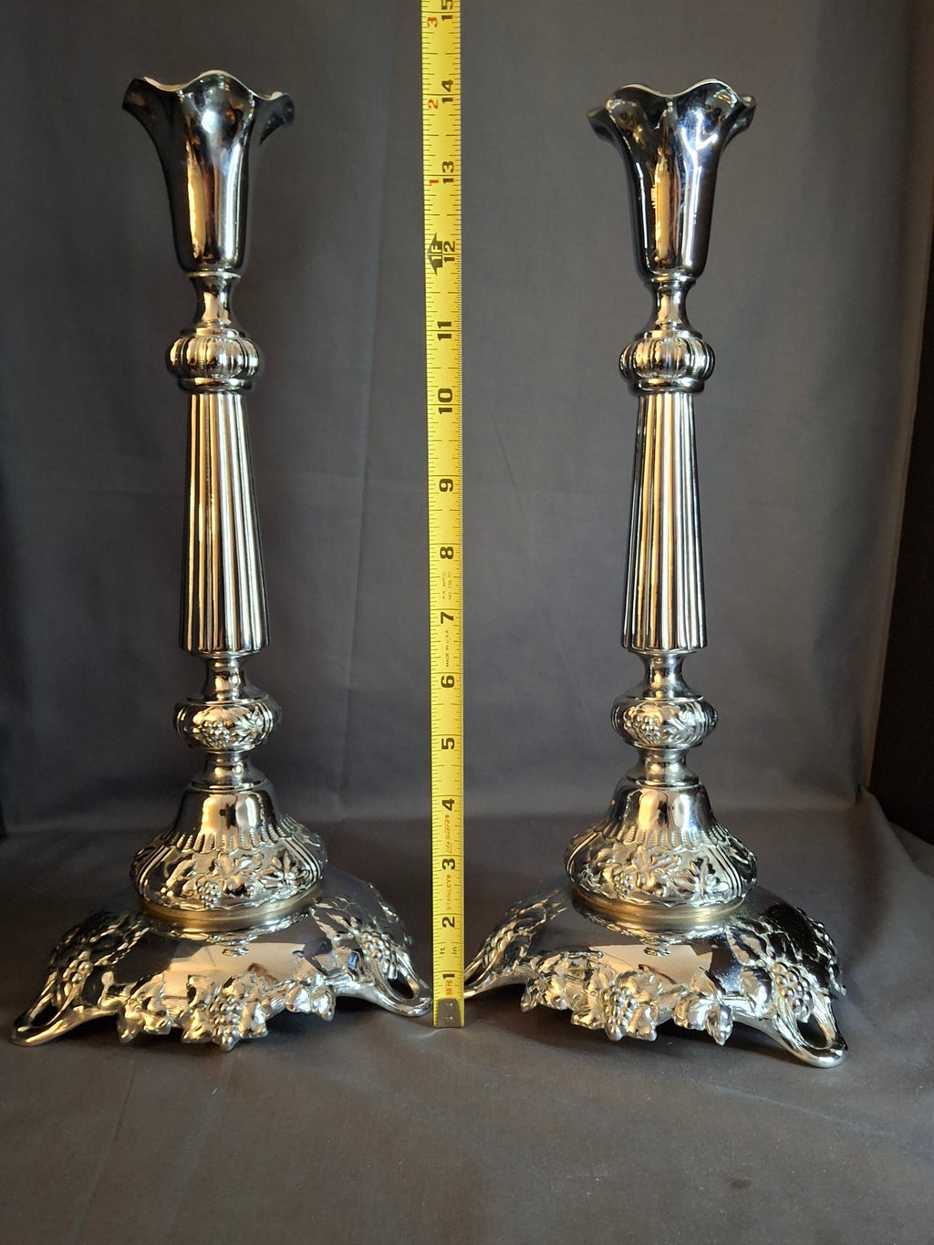 Monumental 14.5" Antique Norblin & Co. Silver Plated Candlesticks