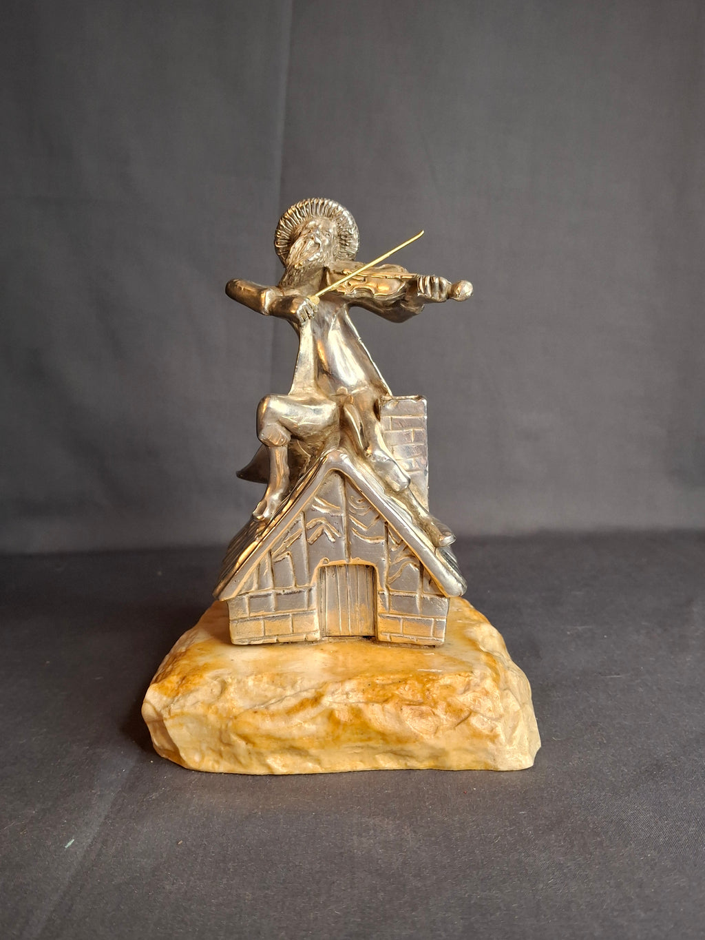 Vintage Sterling Silver 925 Fiddler on the Roof Figurine on Marble Base 6.5"