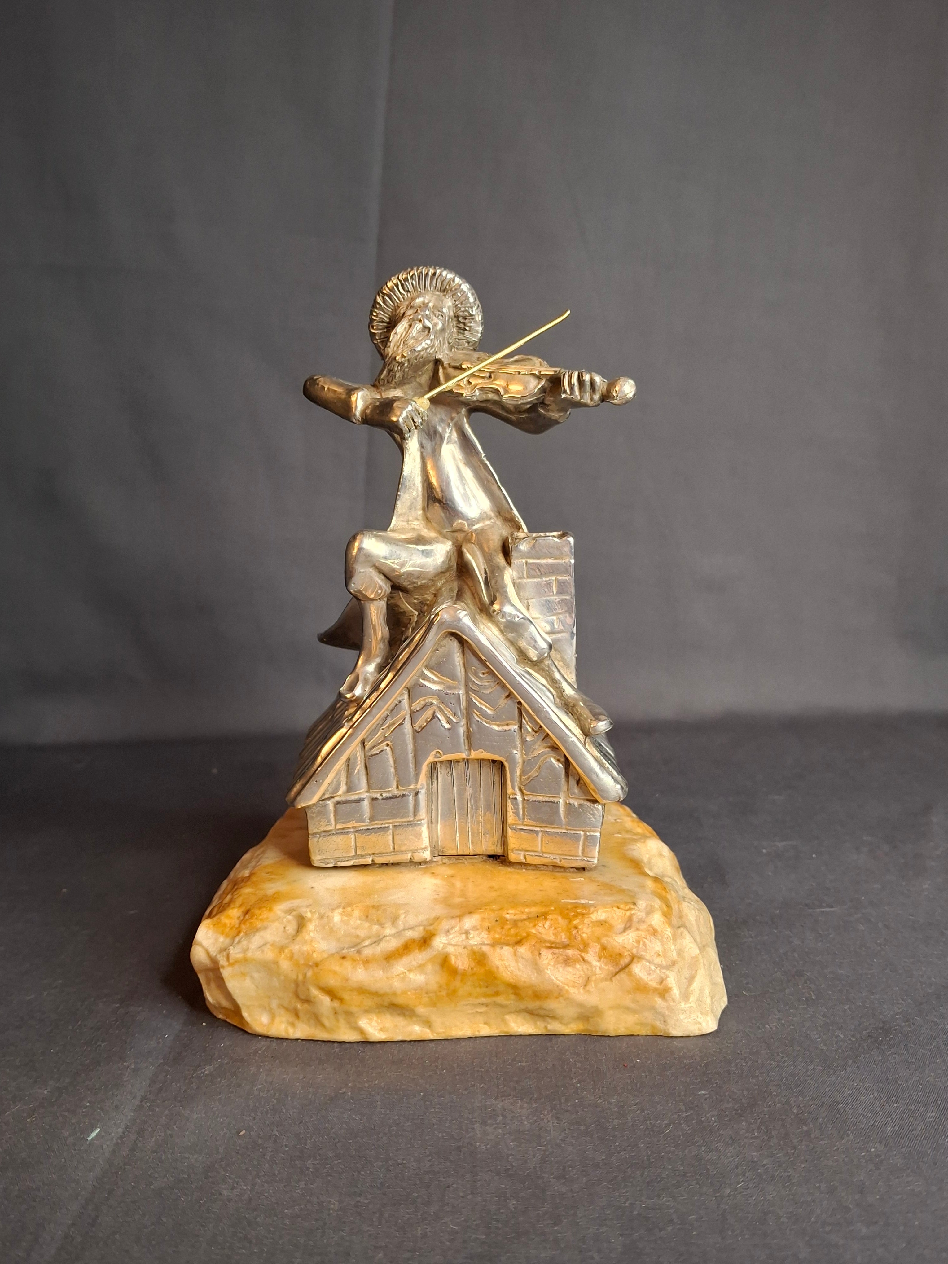Vintage Sterling Silver 925 Fiddler on the Roof Figurine on Marble Base 6.5"