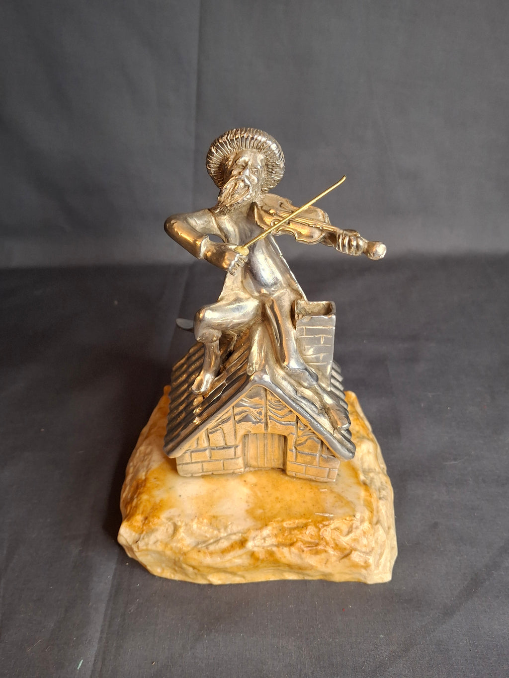 Vintage Sterling Silver 925 Fiddler on the Roof Figurine on Marble Base 6.5"