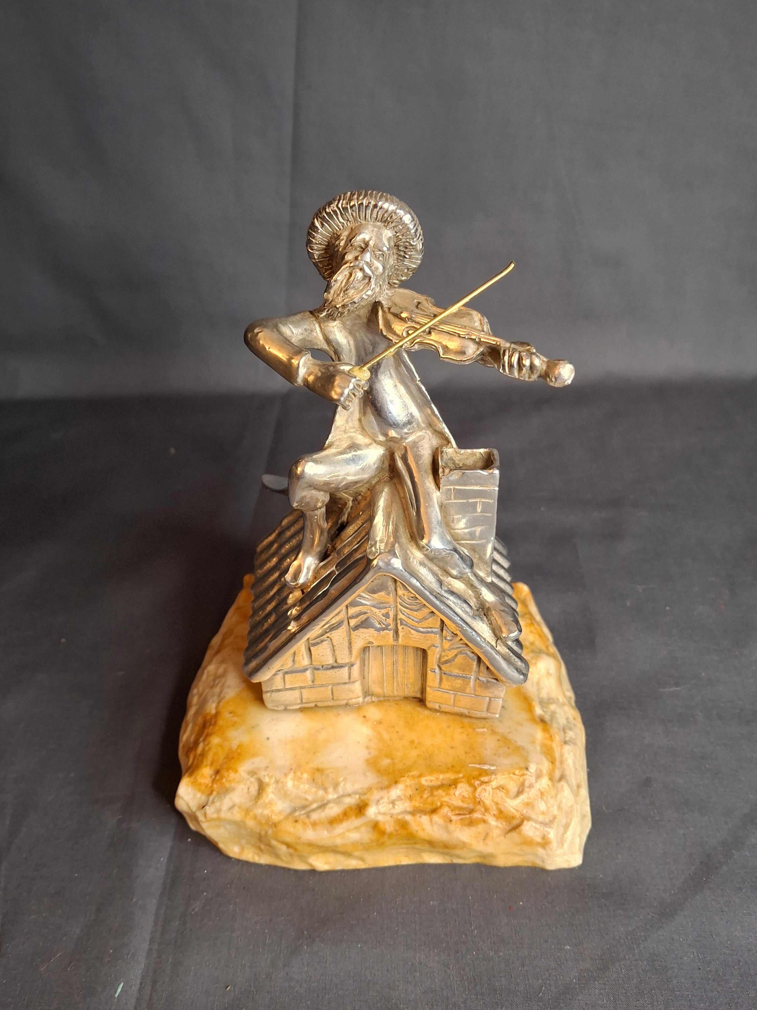 Vintage Sterling Silver 925 Fiddler on the Roof Figurine on Marble Base 6.5"