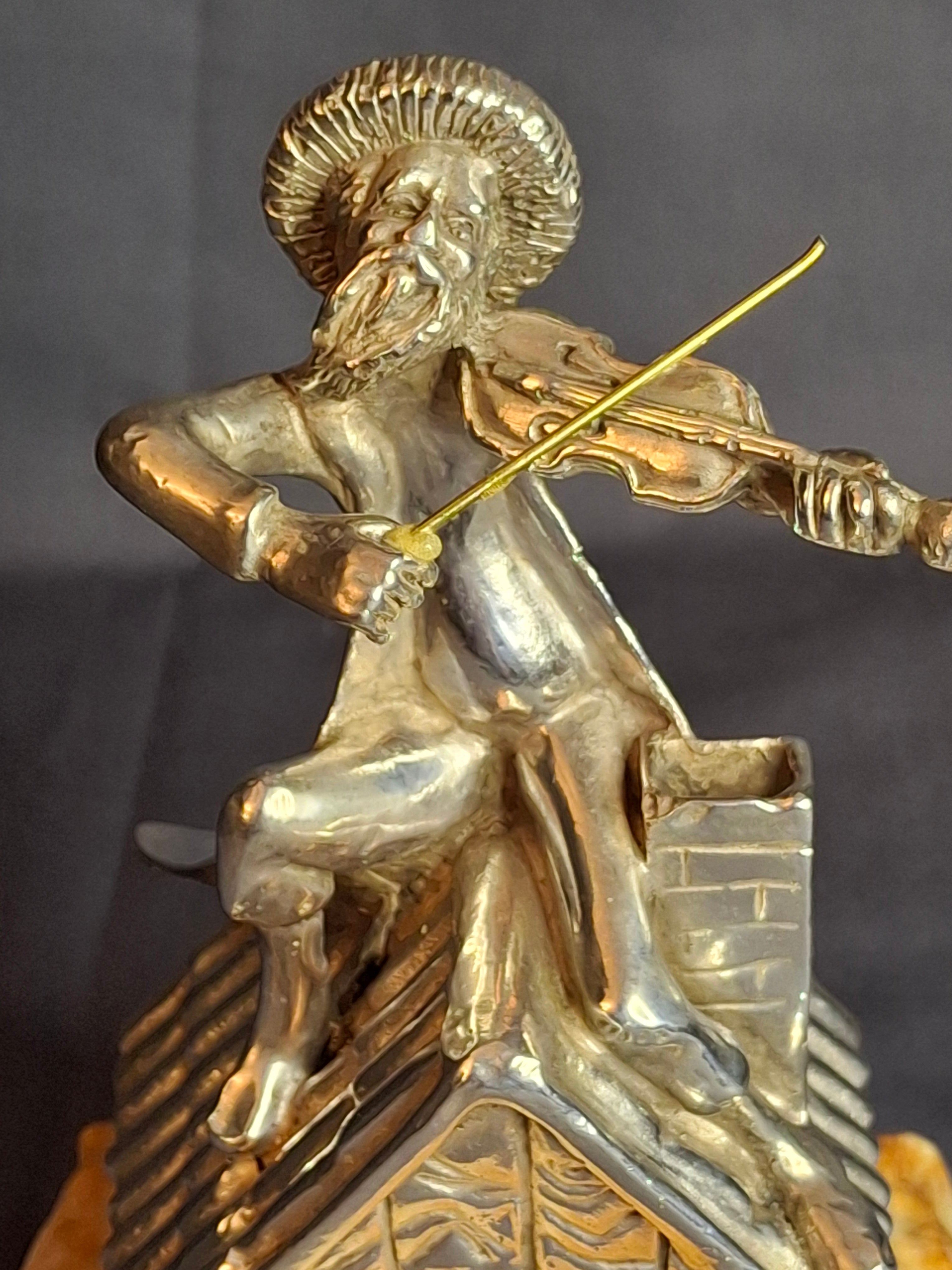 Vintage Sterling Silver 925 Fiddler on the Roof Figurine on Marble Base 6.5"