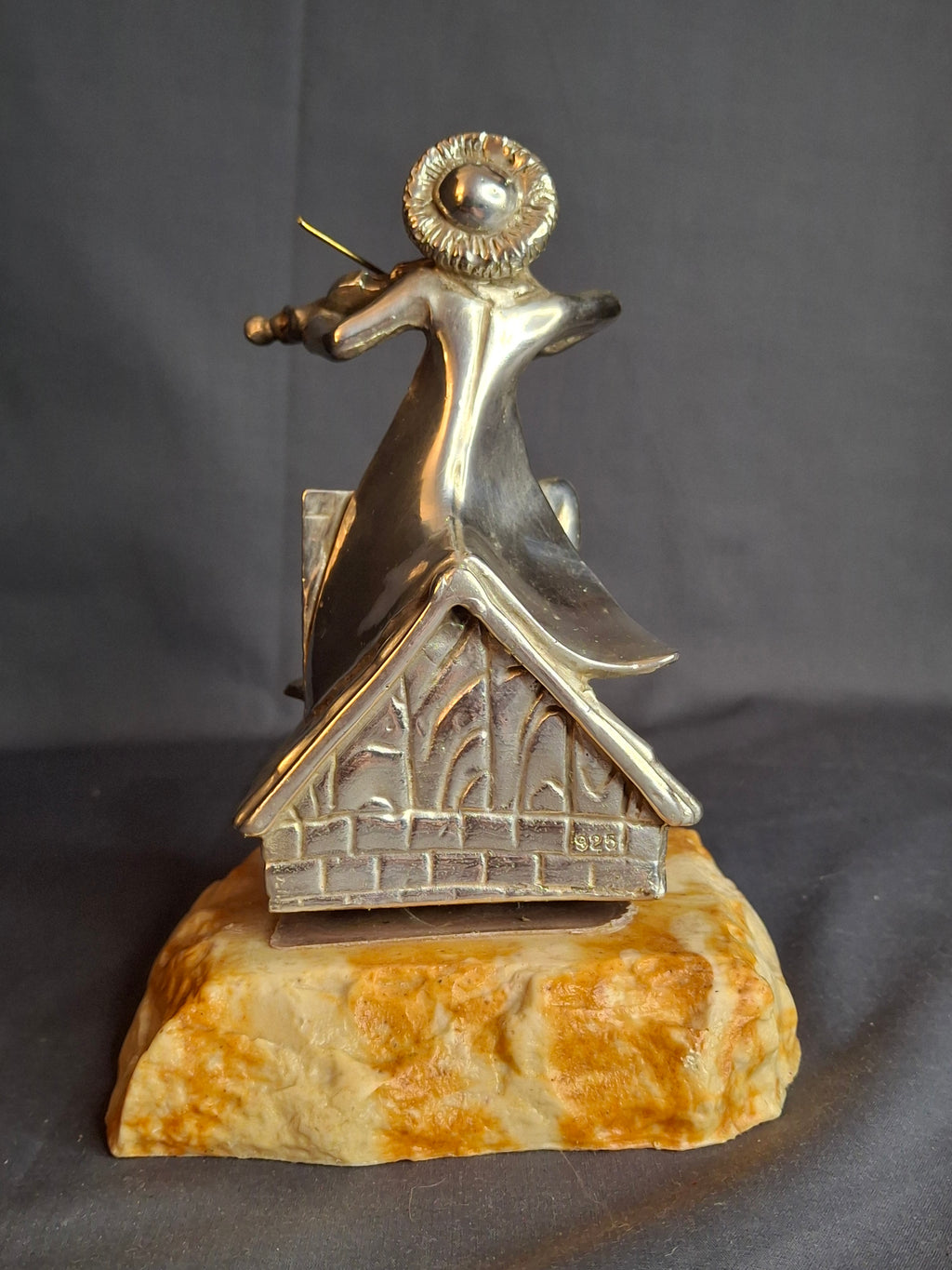 Vintage Sterling Silver 925 Fiddler on the Roof Figurine on Marble Base 6.5"