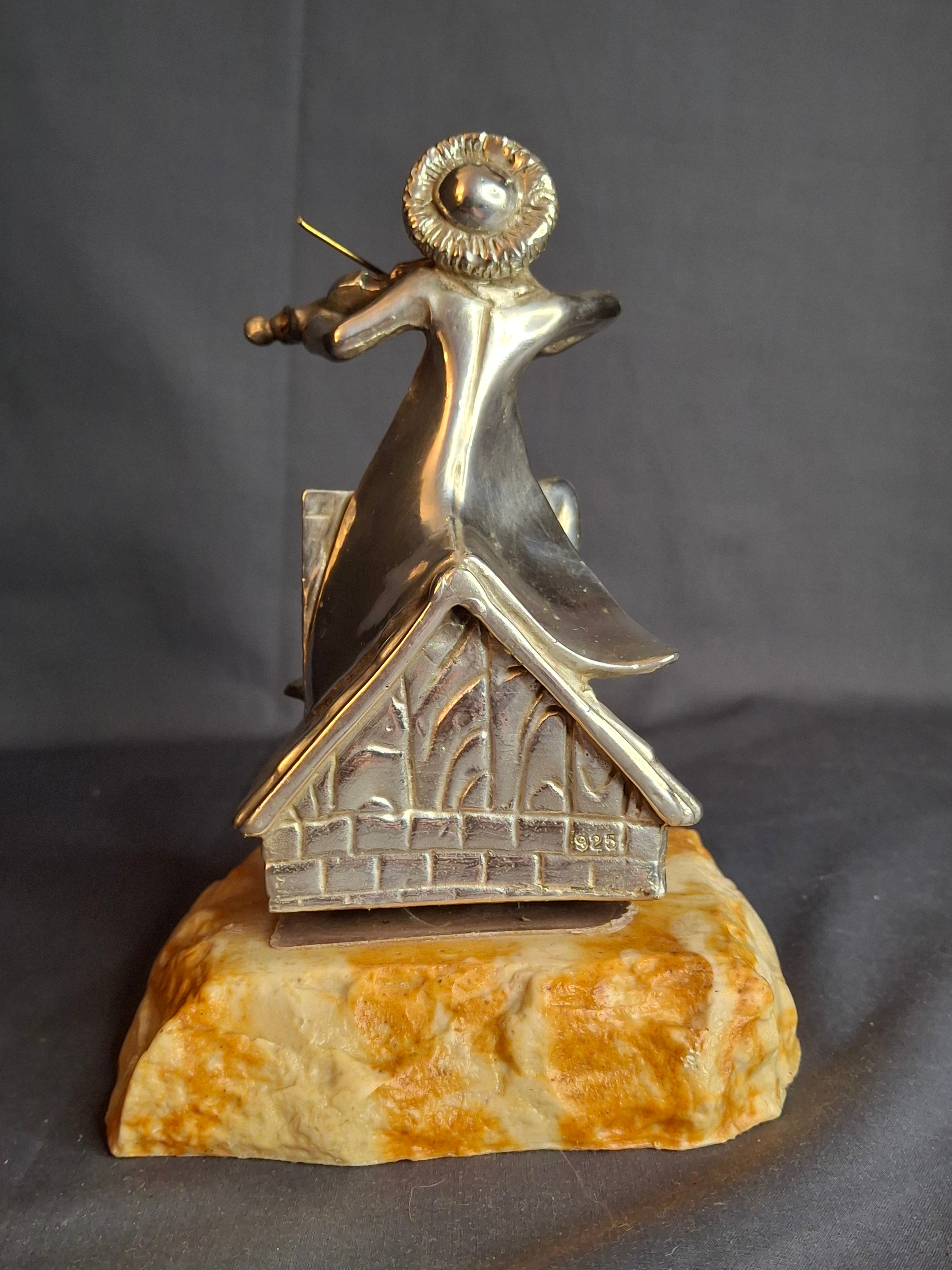 Vintage Sterling Silver 925 Fiddler on the Roof Figurine on Marble Base 6.5"