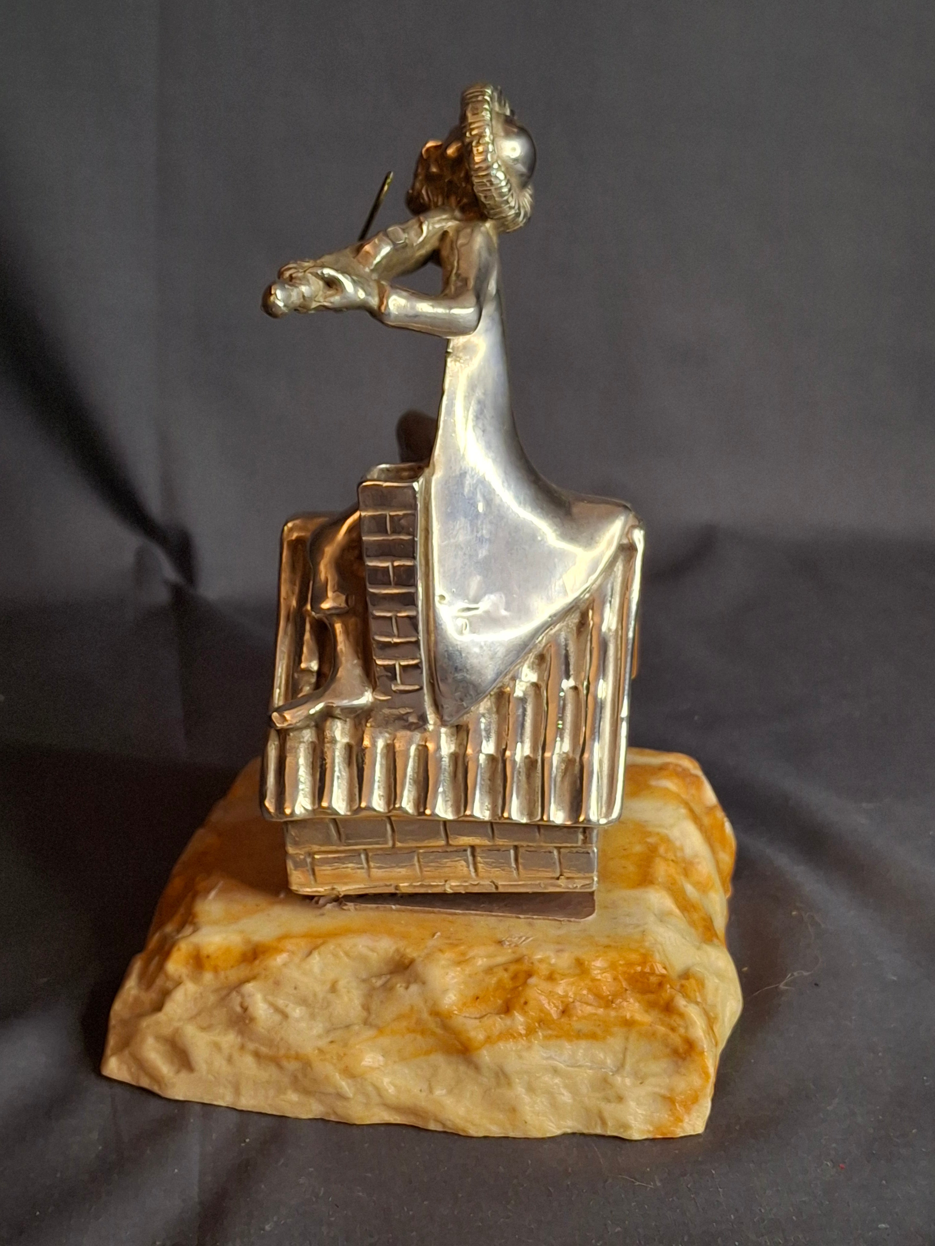 Vintage Sterling Silver 925 Fiddler on the Roof Figurine on Marble Base 6.5"