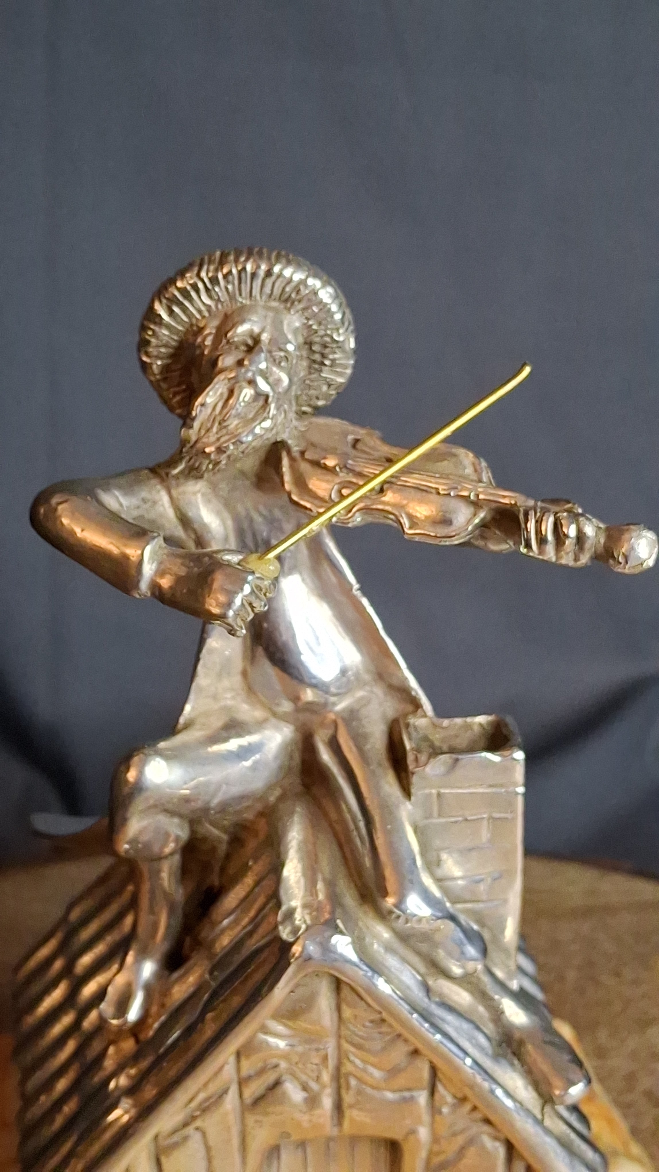 Vintage Sterling Silver 925 Fiddler on the Roof Figurine on Marble Base 6.5"