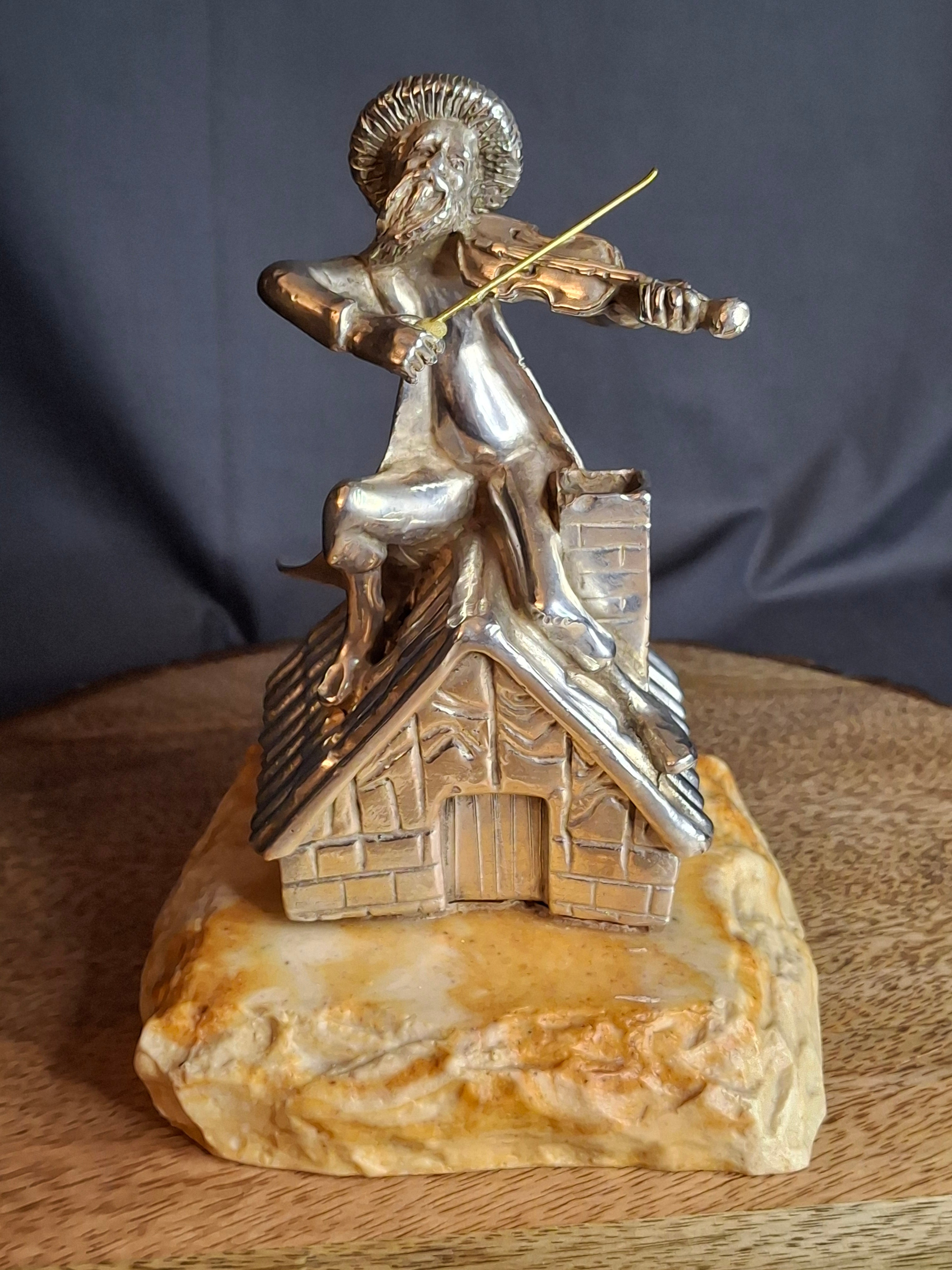 Vintage Sterling Silver 925 Fiddler on the Roof Figurine on Marble Base 6.5"