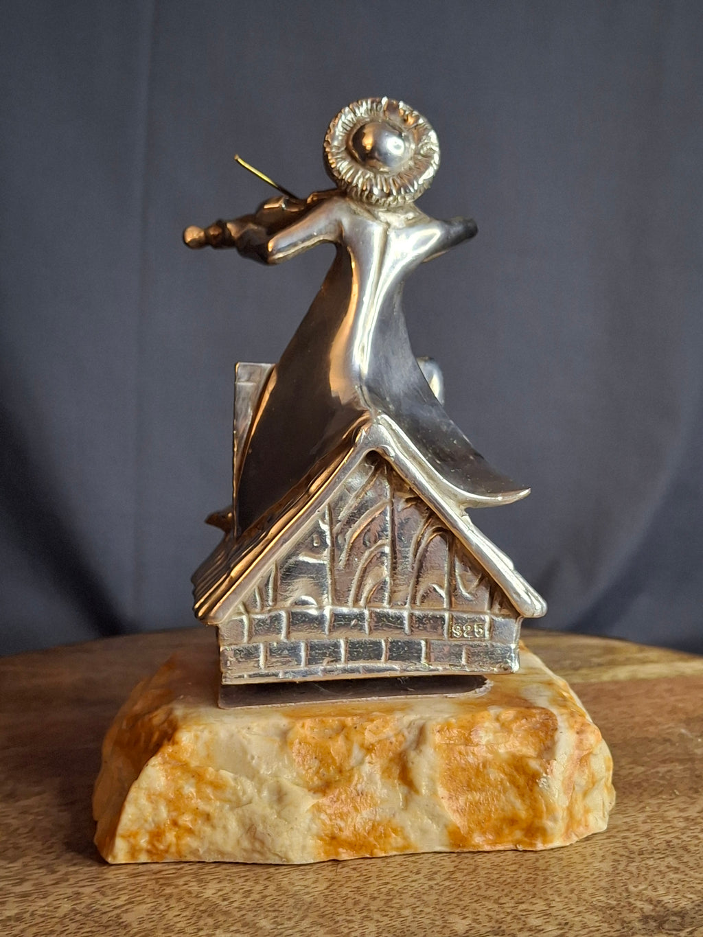 Vintage Sterling Silver 925 Fiddler on the Roof Figurine on Marble Base 6.5"
