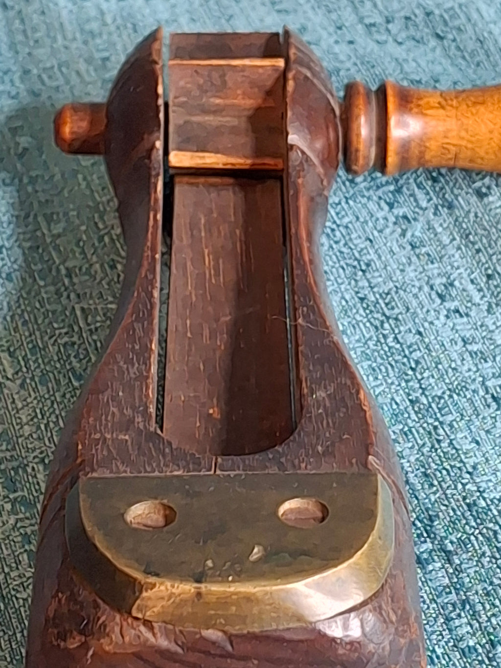 Antique Hand-Carved Hardwood Ratchet Noisemaker, Miniature "Watchman-Grade" Personal Alarm, Rare Brass-Reinforced Folk Art c. 1890-1910