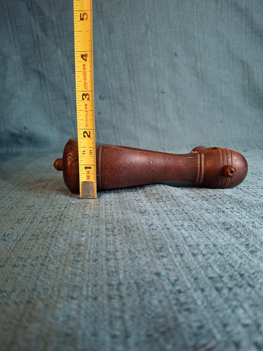 Antique Hand-Carved Hardwood Ratchet Noisemaker, Miniature "Watchman-Grade" Personal Alarm, Rare Brass-Reinforced Folk Art c. 1890-1910