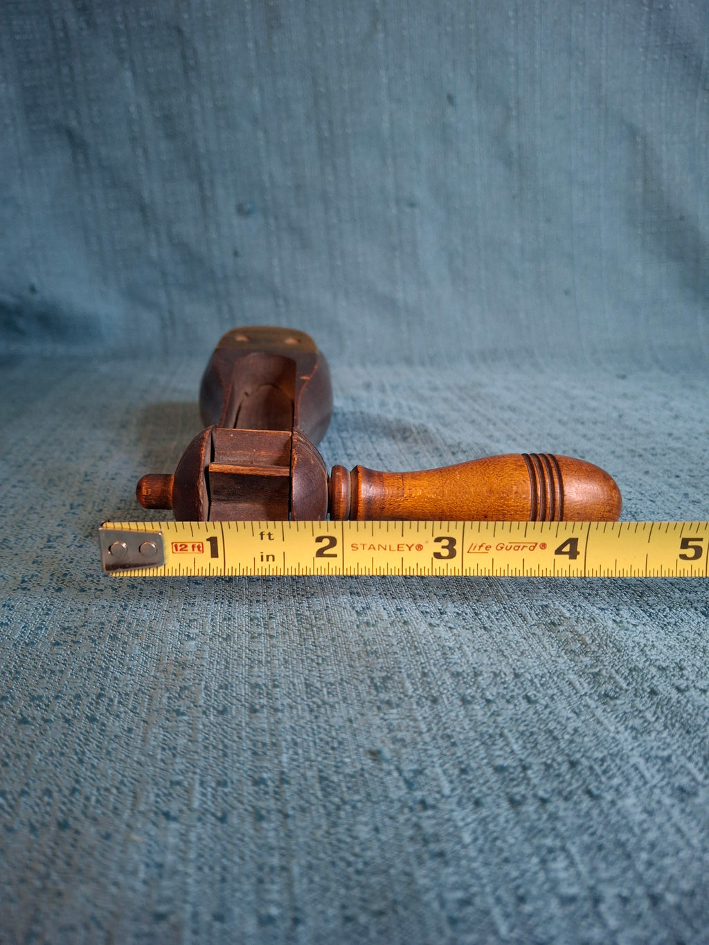 Antique Hand-Carved Hardwood Ratchet Noisemaker, Miniature "Watchman-Grade" Personal Alarm, Rare Brass-Reinforced Folk Art c. 1890-1910