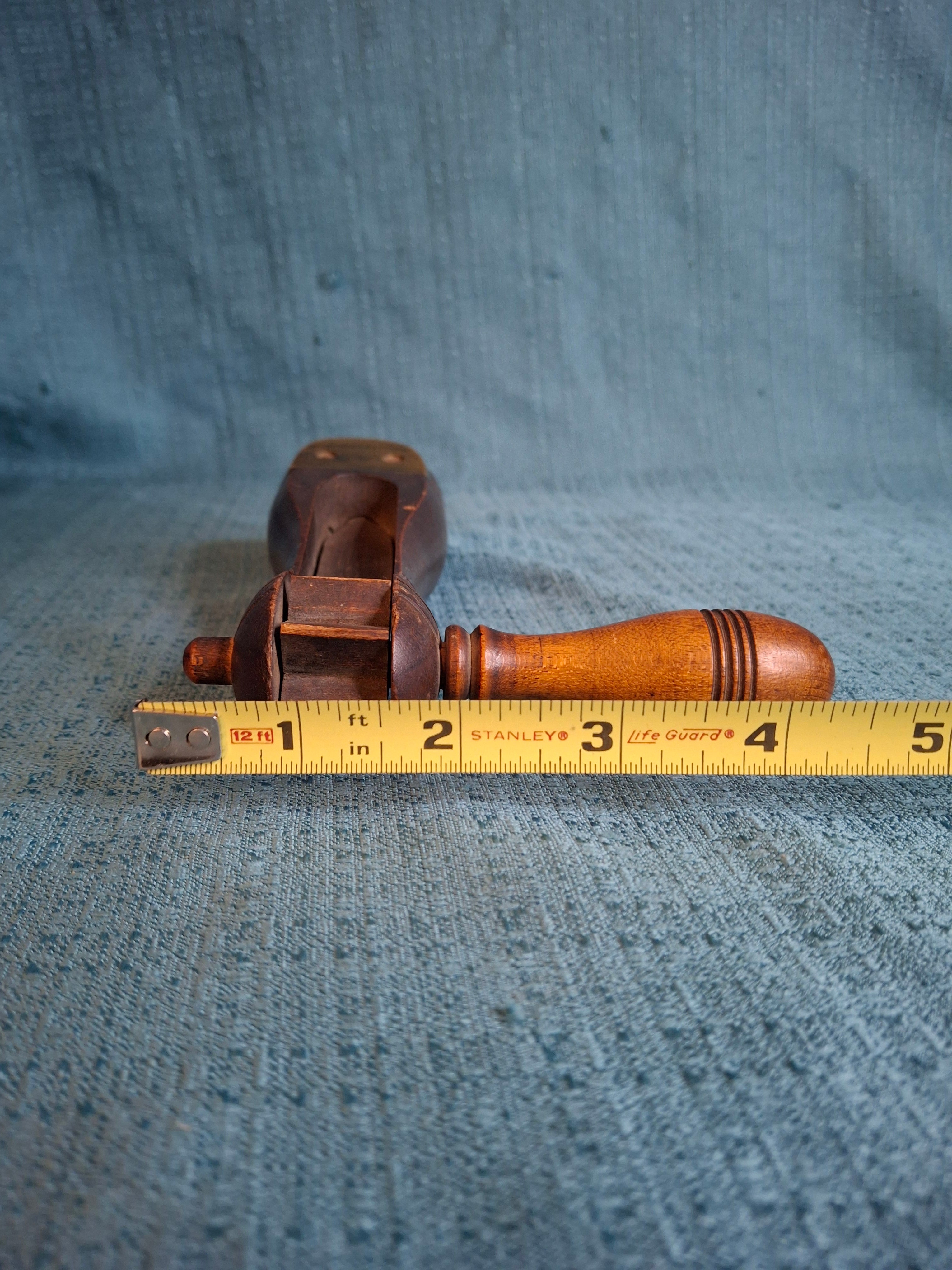 Antique Hand-Carved Hardwood Ratchet Noisemaker, Miniature "Watchman-Grade" Personal Alarm, Rare Brass-Reinforced Folk Art c. 1890-1910