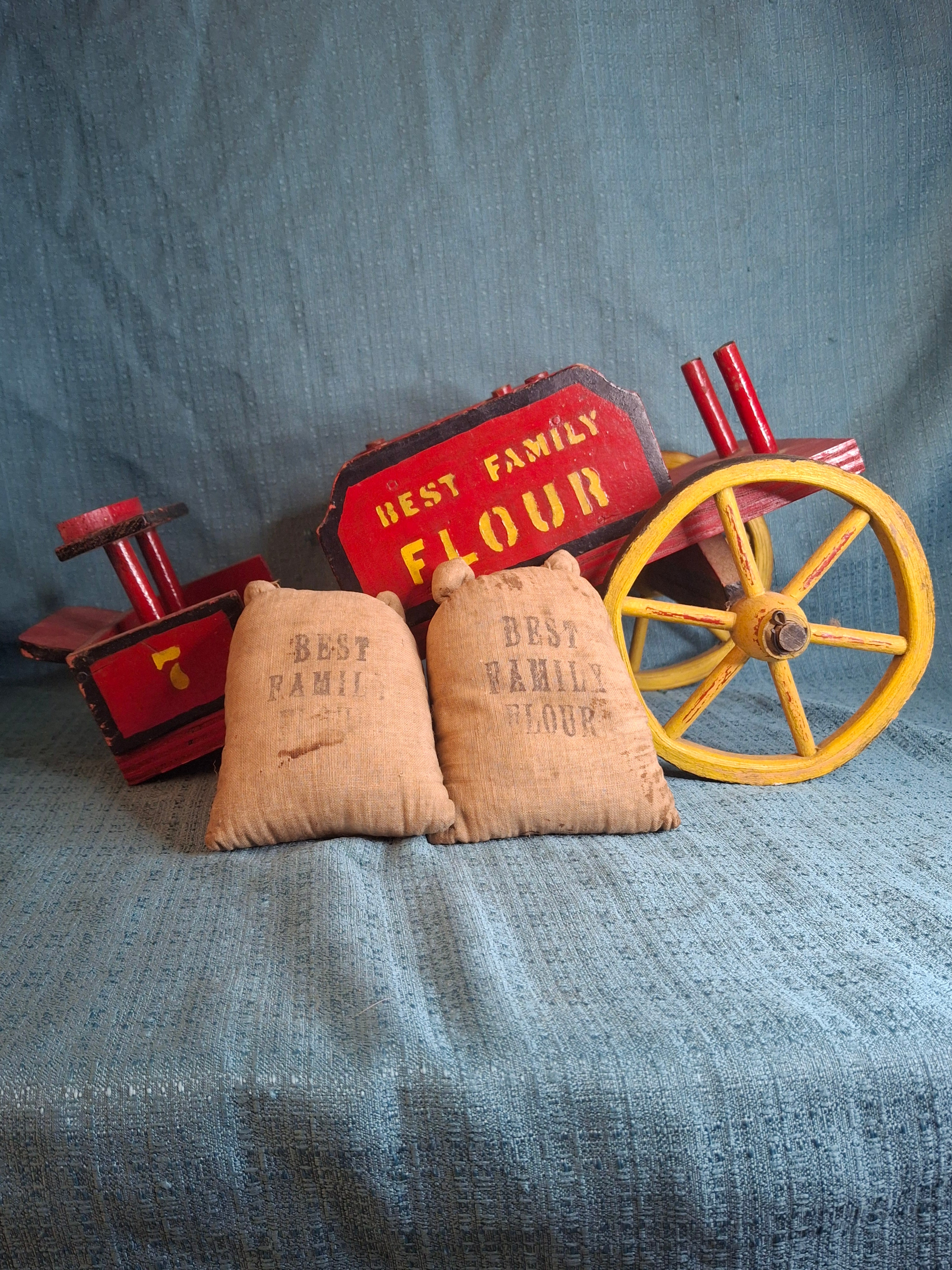 Antique Wooden Horse Drawn Wagon Toy c 1905 Converse Best Family Flour Large