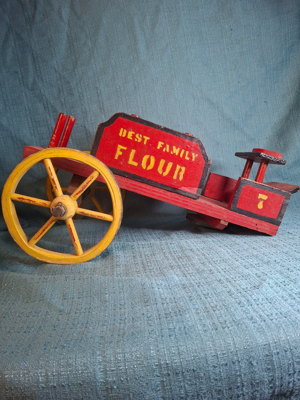 Antique Wooden Horse Drawn Wagon Toy c 1905 Converse Best Family Flour Large