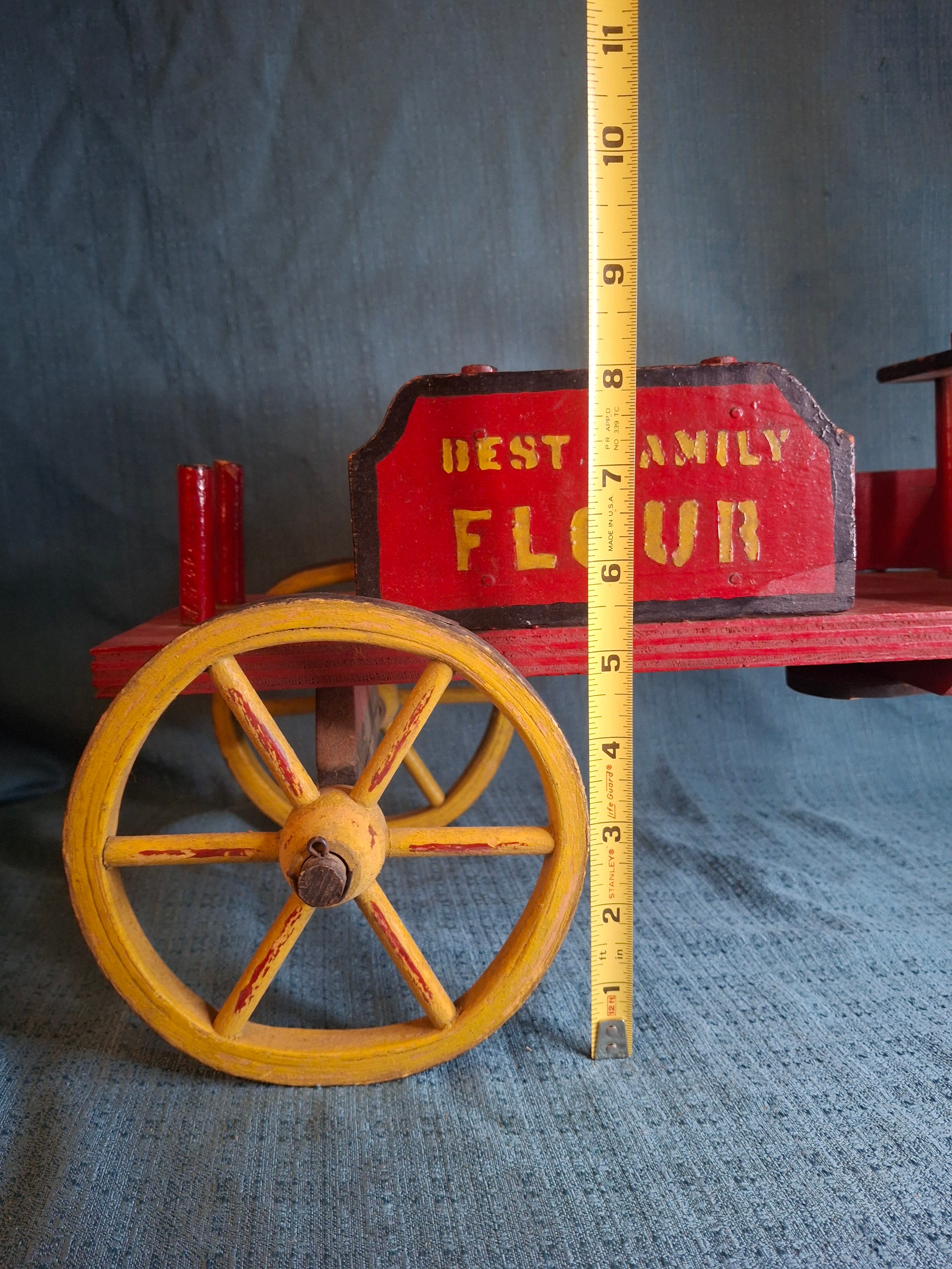 Antique Wooden Horse Drawn Wagon Toy c 1905 Converse Best Family Flour Large