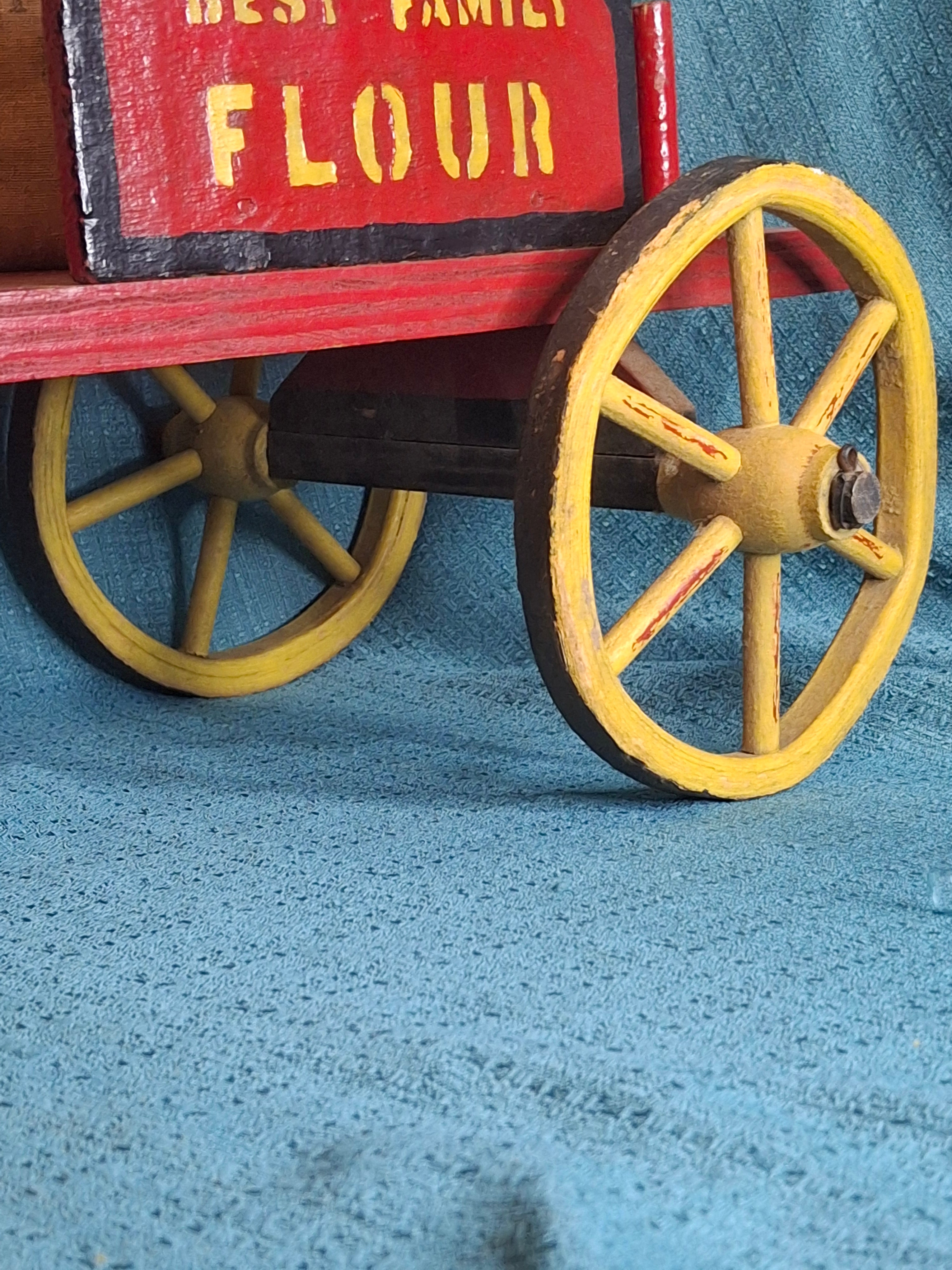 Antique Wooden Horse Drawn Wagon Toy c 1905 Converse Best Family Flour Large