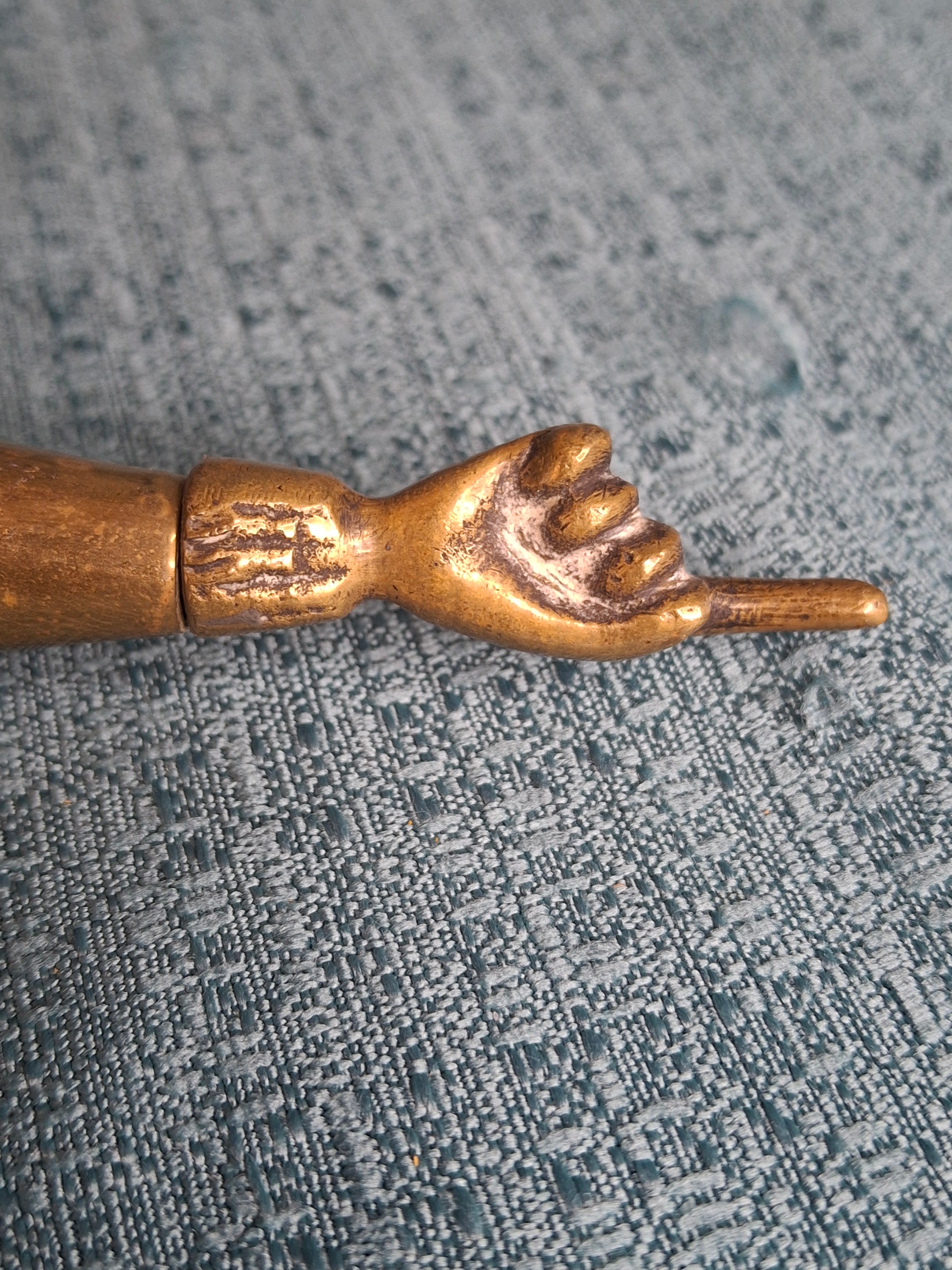 HISTORIC 19th C Brass Torah Pointer Heavy 131g Yad 11" European Judaica