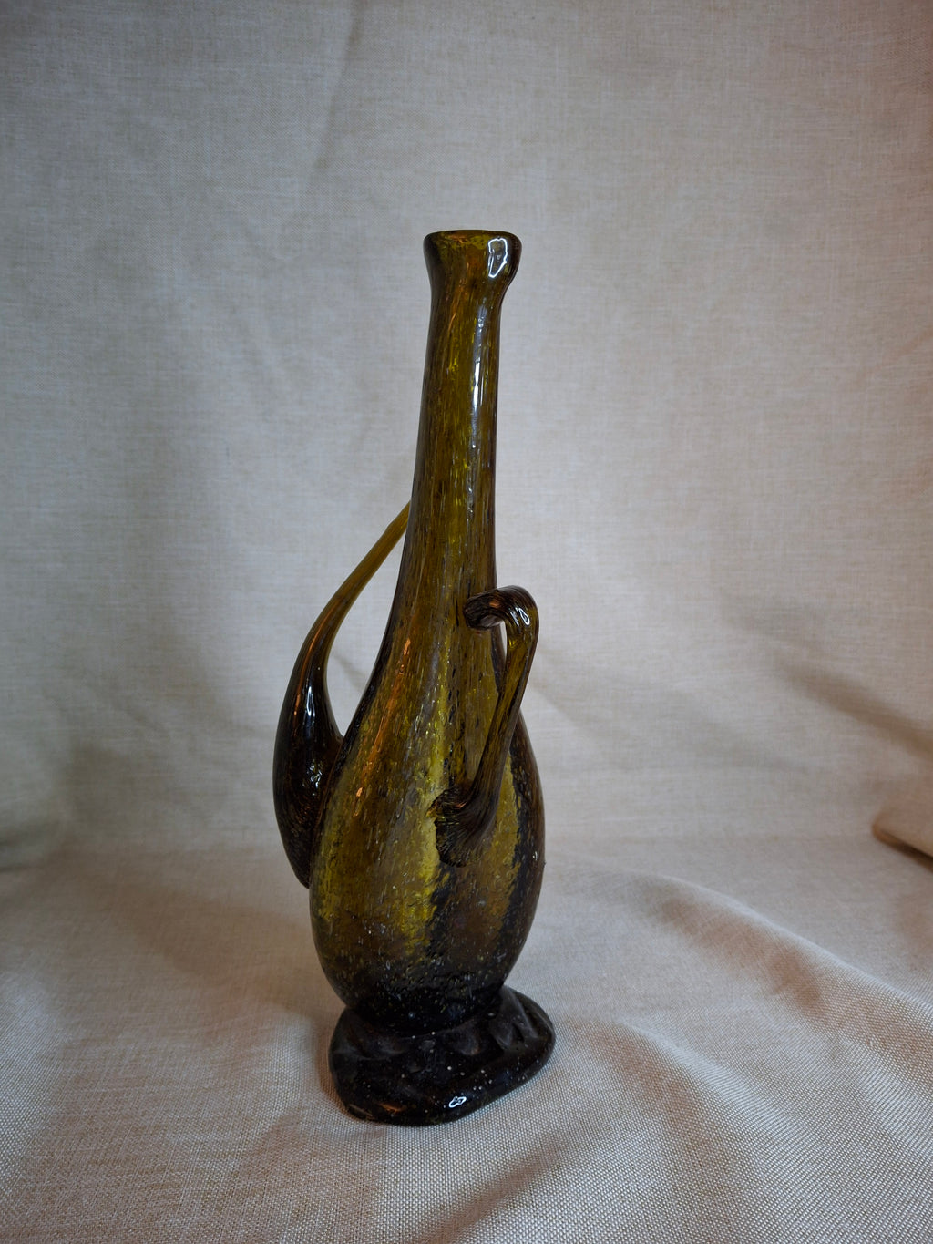 Vintage Italian Empoli Green Seeded Glass Porron Wine Decanter Spout Handle MCM