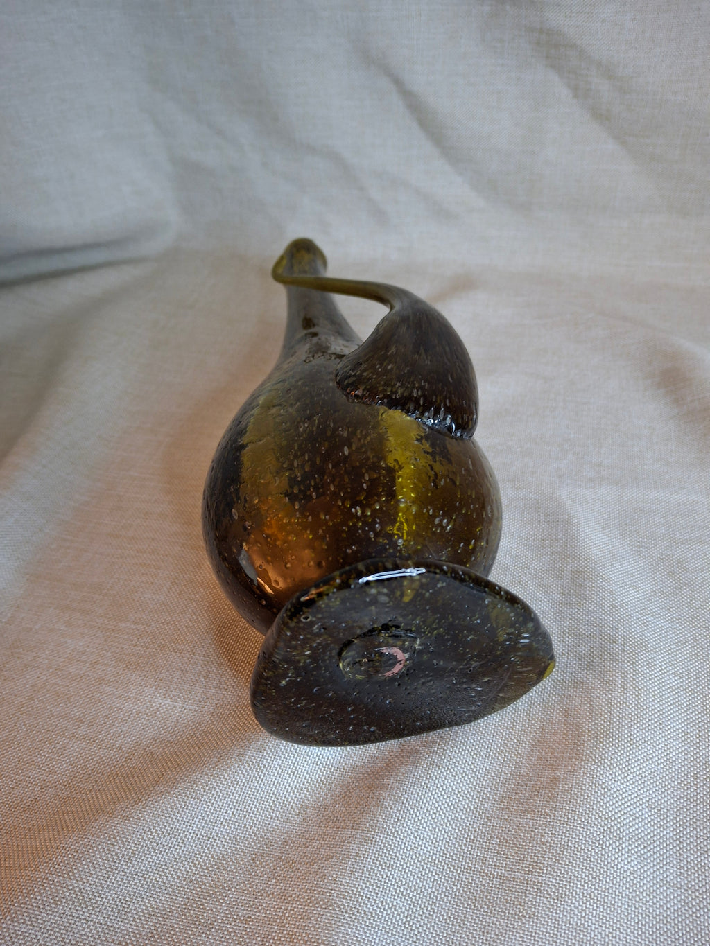 Vintage Italian Empoli Green Seeded Glass Porron Wine Decanter Spout Handle MCM