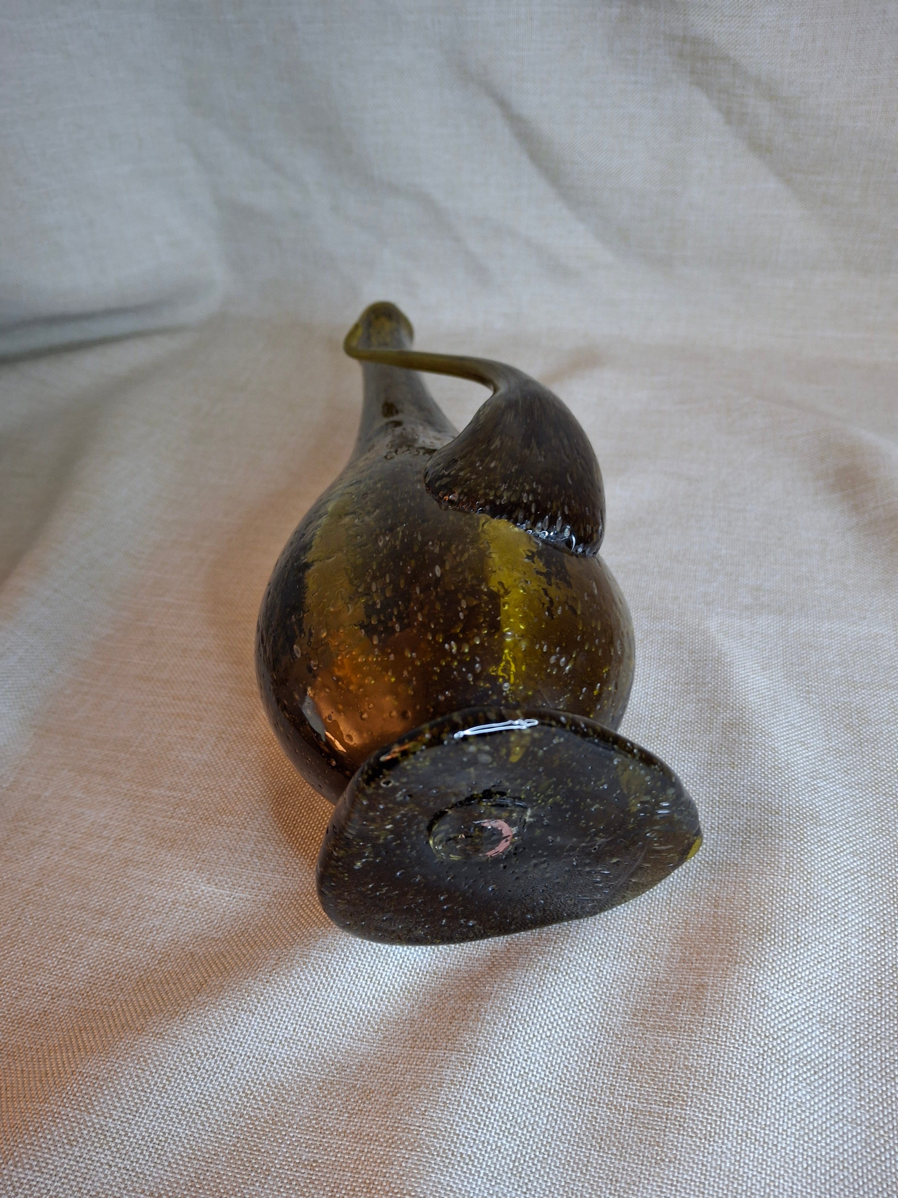 Vintage Italian Empoli Green Seeded Glass Porron Wine Decanter Spout Handle MCM