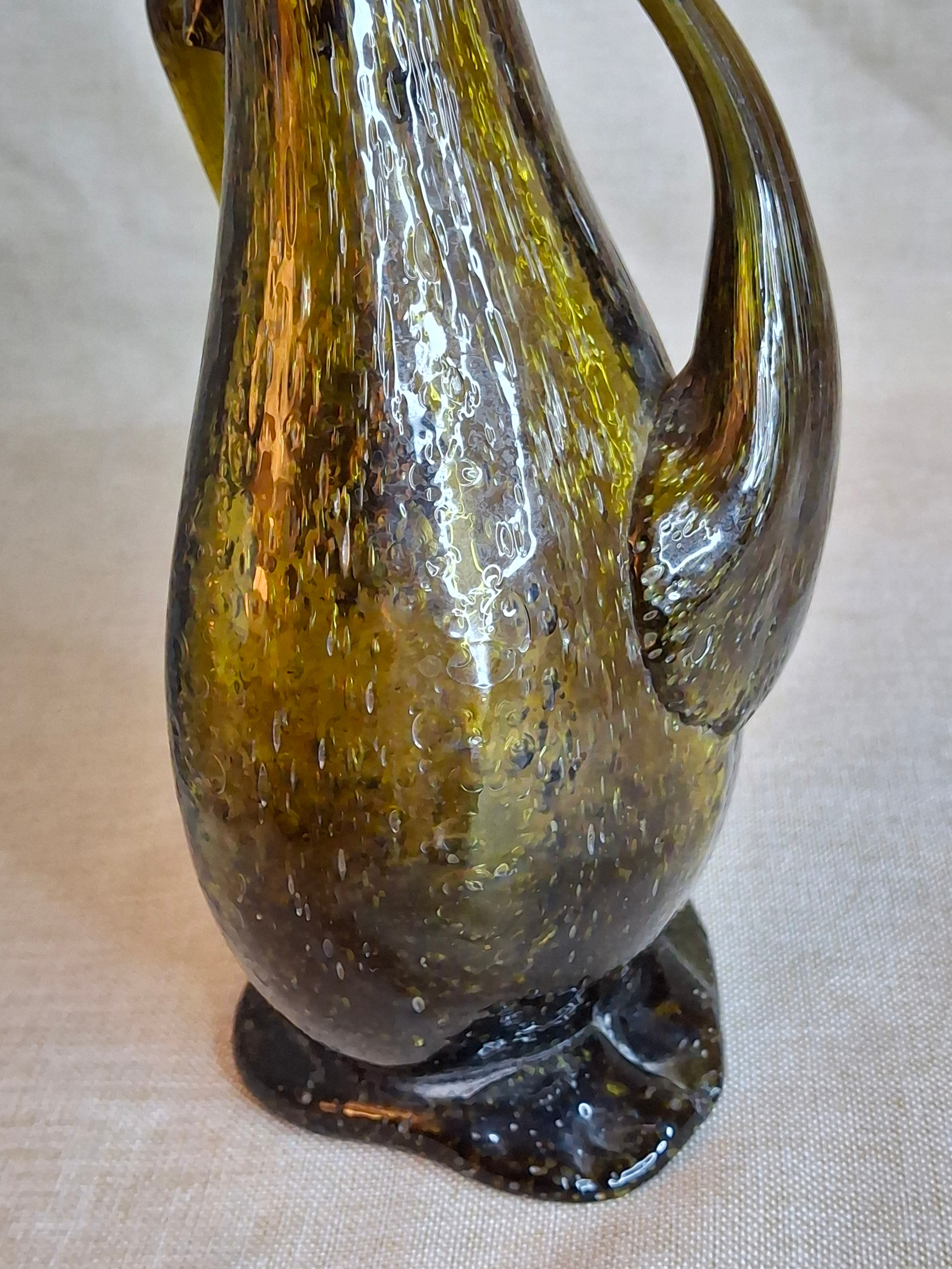 Vintage Italian Empoli Green Seeded Glass Porron Wine Decanter Spout Handle MCM