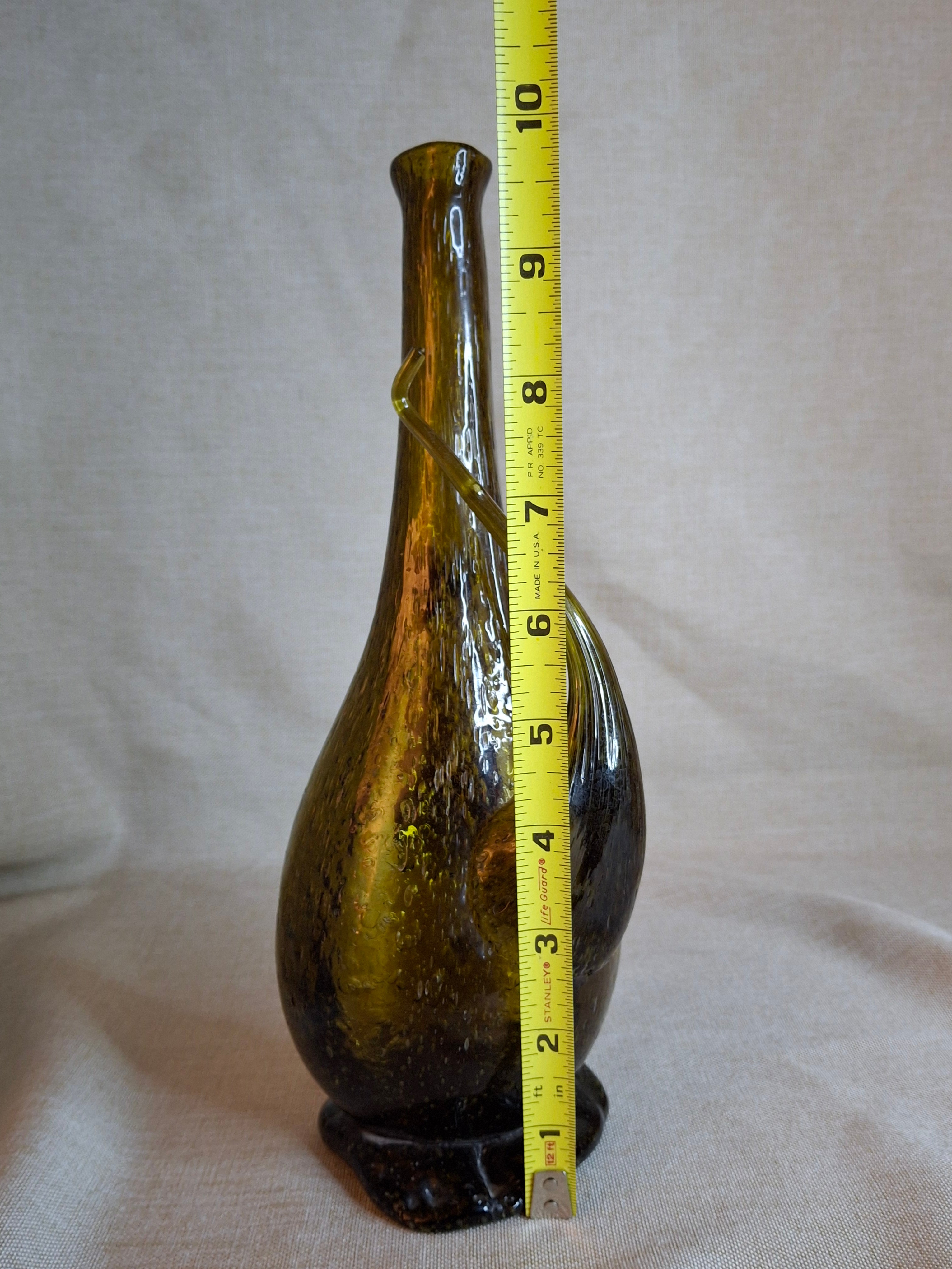 Vintage Italian Empoli Green Seeded Glass Porron Wine Decanter Spout Handle MCM