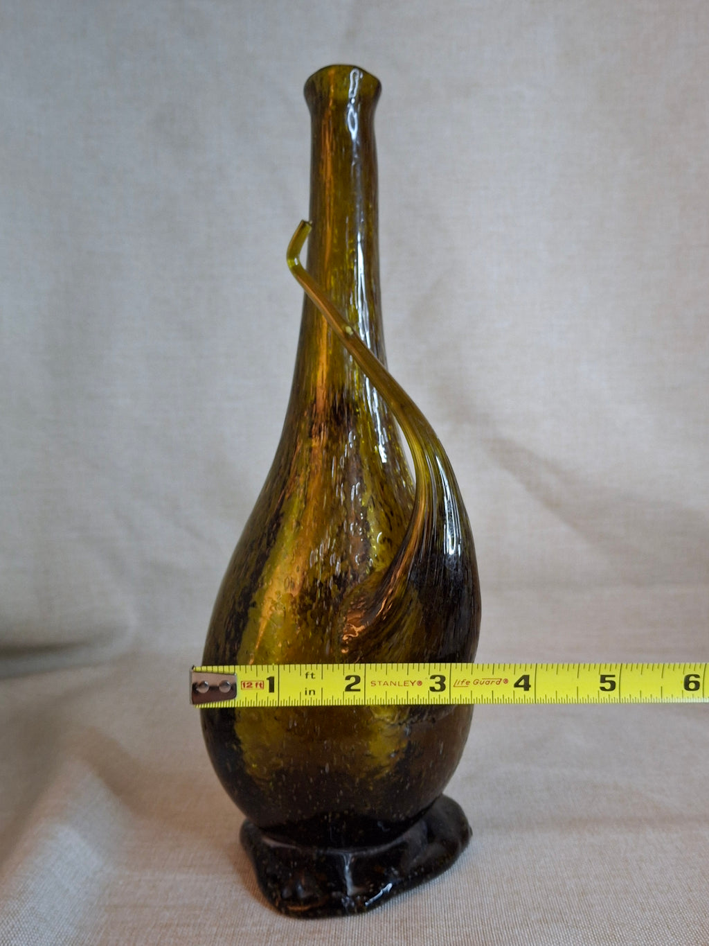 Vintage Italian Empoli Green Seeded Glass Porron Wine Decanter Spout Handle MCM