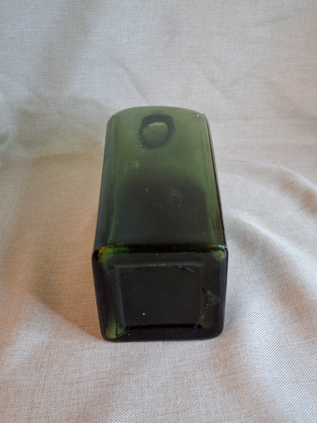 Antique 1880s Olive Green Case Gin Bottle 10" Hand Blown Glass Tapered Square