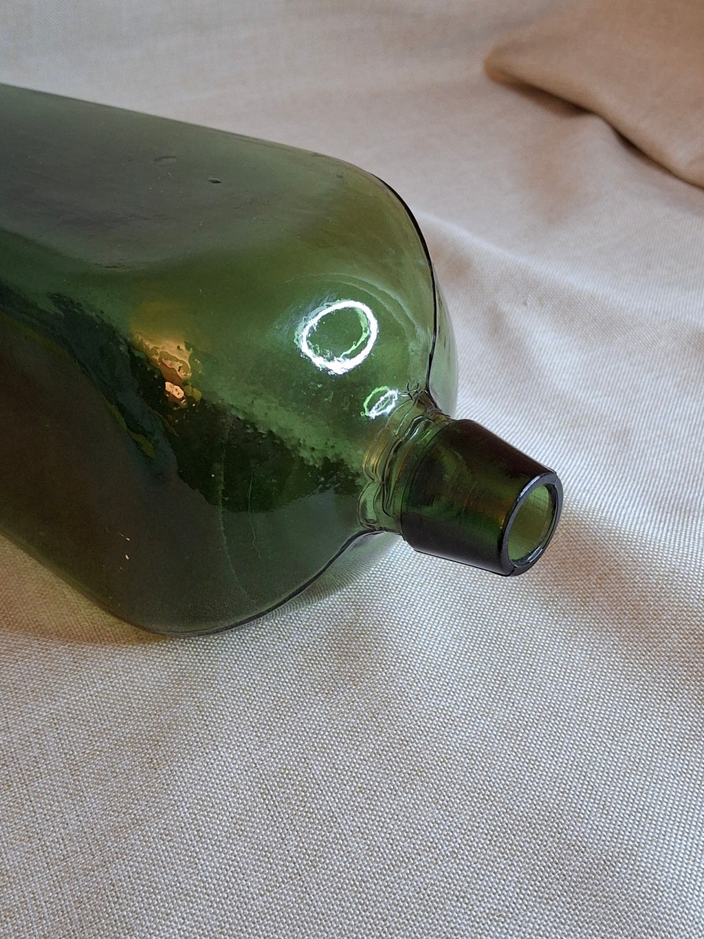 Antique 1880s Olive Green Case Gin Bottle 10" Hand Blown Glass Tapered Square