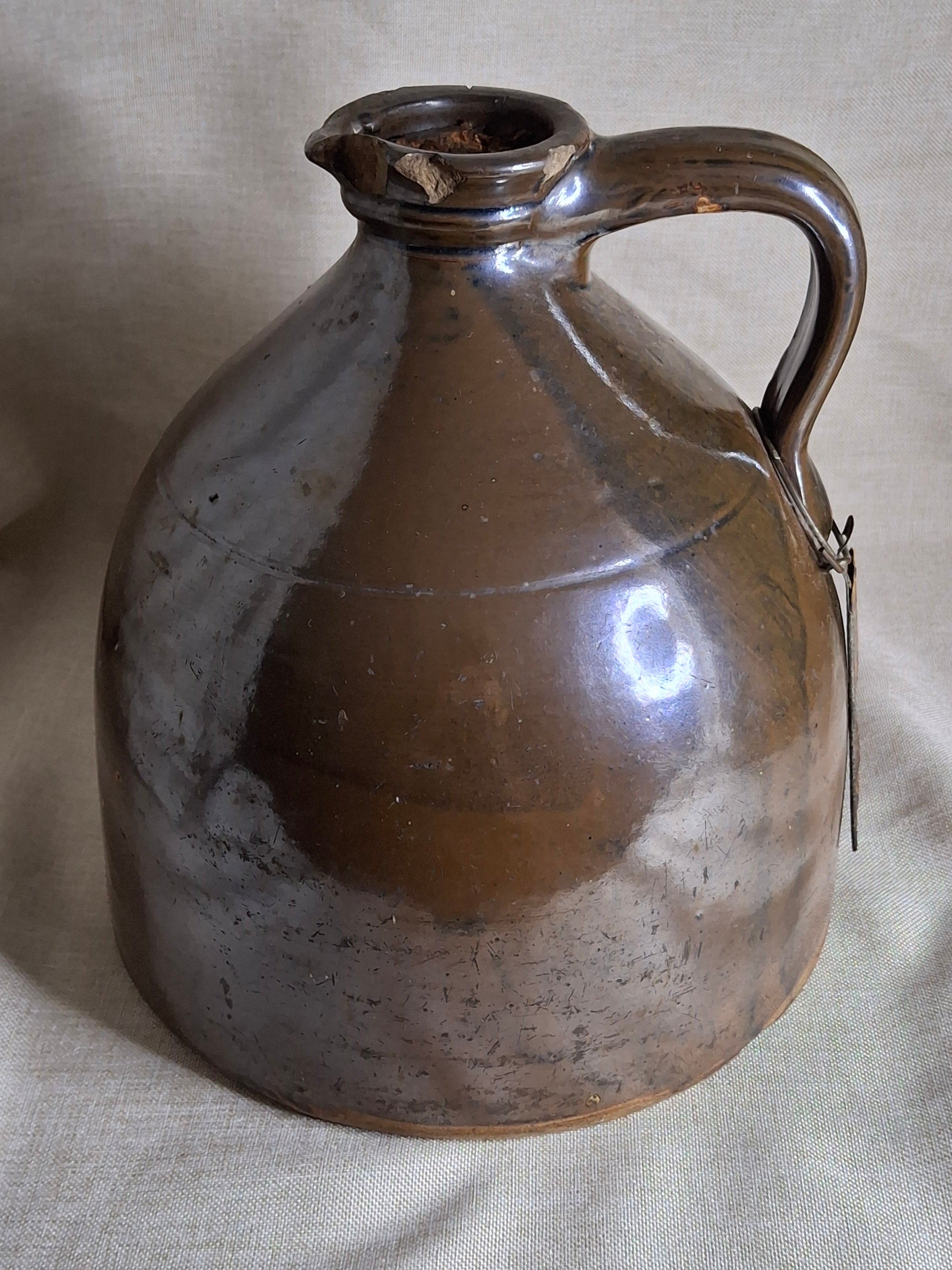 Antique Albany Slip Stoneware Jug 19th C Merchant Tag Formosa Oolong Tea Suffield CT