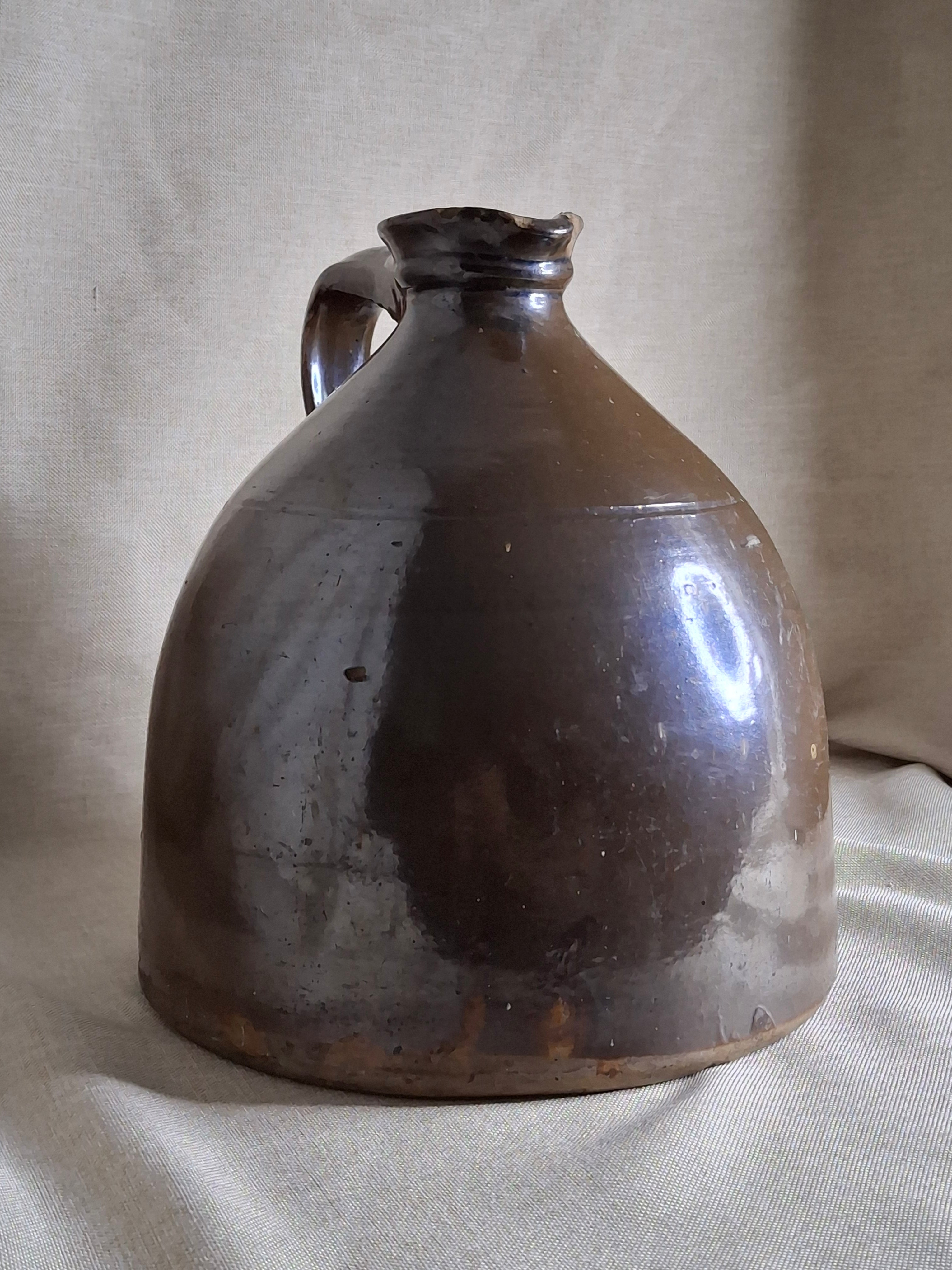 Antique Albany Slip Stoneware Jug 19th C Merchant Tag Formosa Oolong Tea Suffield CT