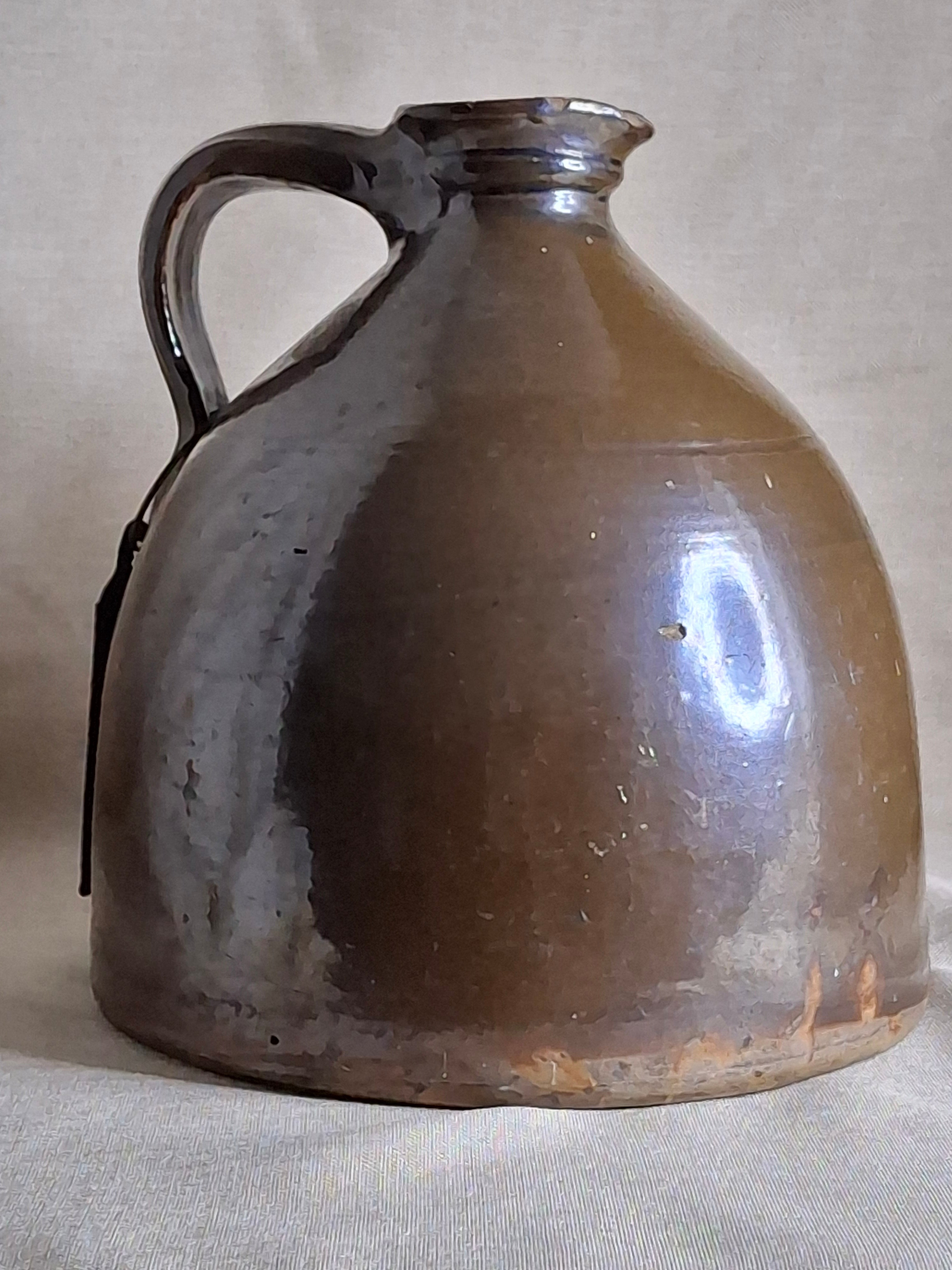 Antique Albany Slip Stoneware Jug 19th C Merchant Tag Formosa Oolong Tea Suffield CT