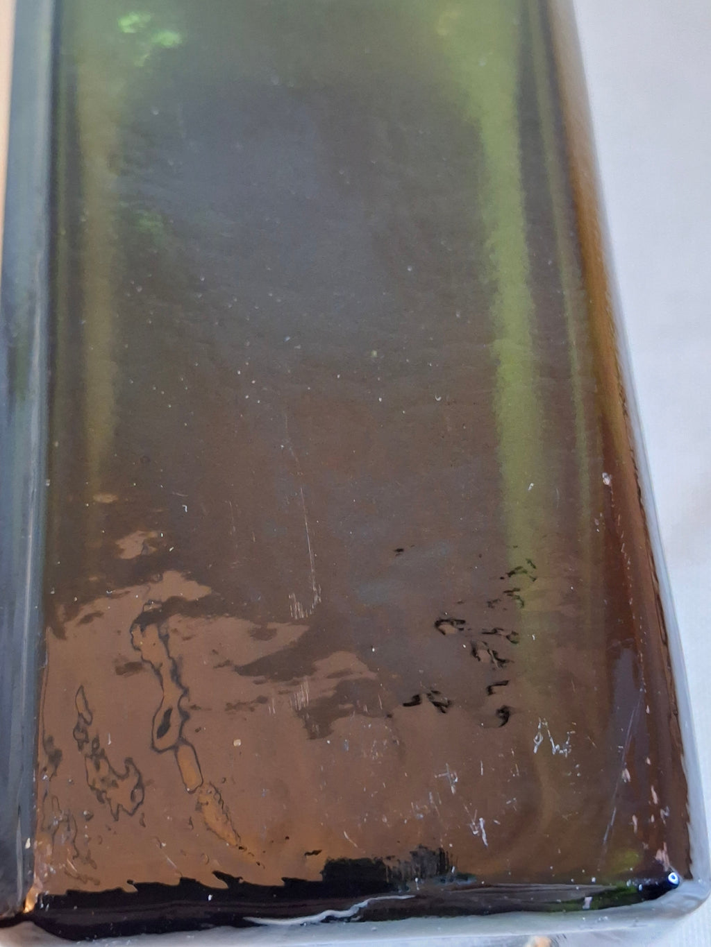 Antique Olive Green Case Gin Bottle, Tapered Square 19th Century Blown Glass 10"