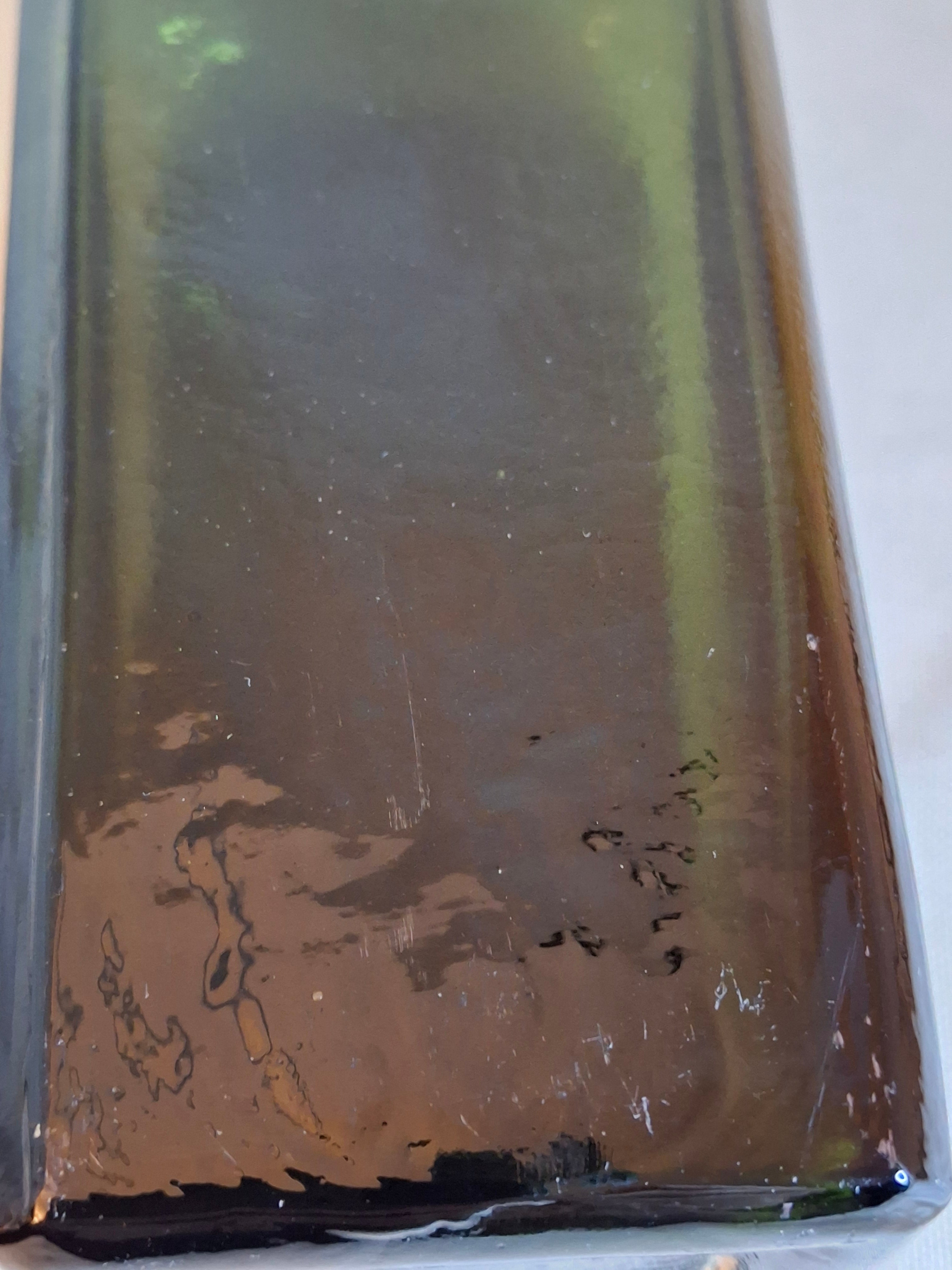 Antique Olive Green Case Gin Bottle, Tapered Square 19th Century Blown Glass 10"
