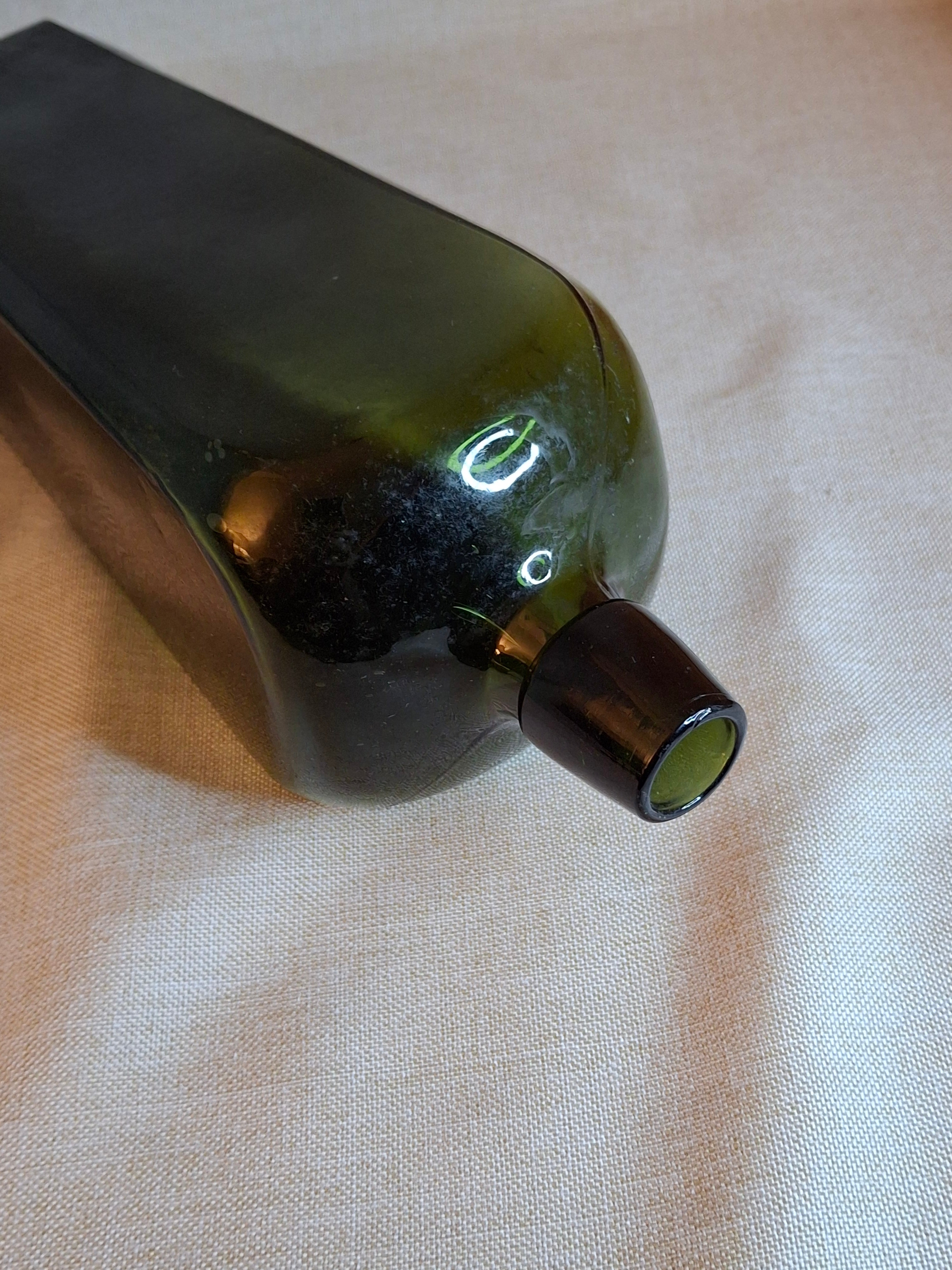 Antique Olive Green Case Gin Bottle, Tapered Square 19th Century Blown Glass 10"