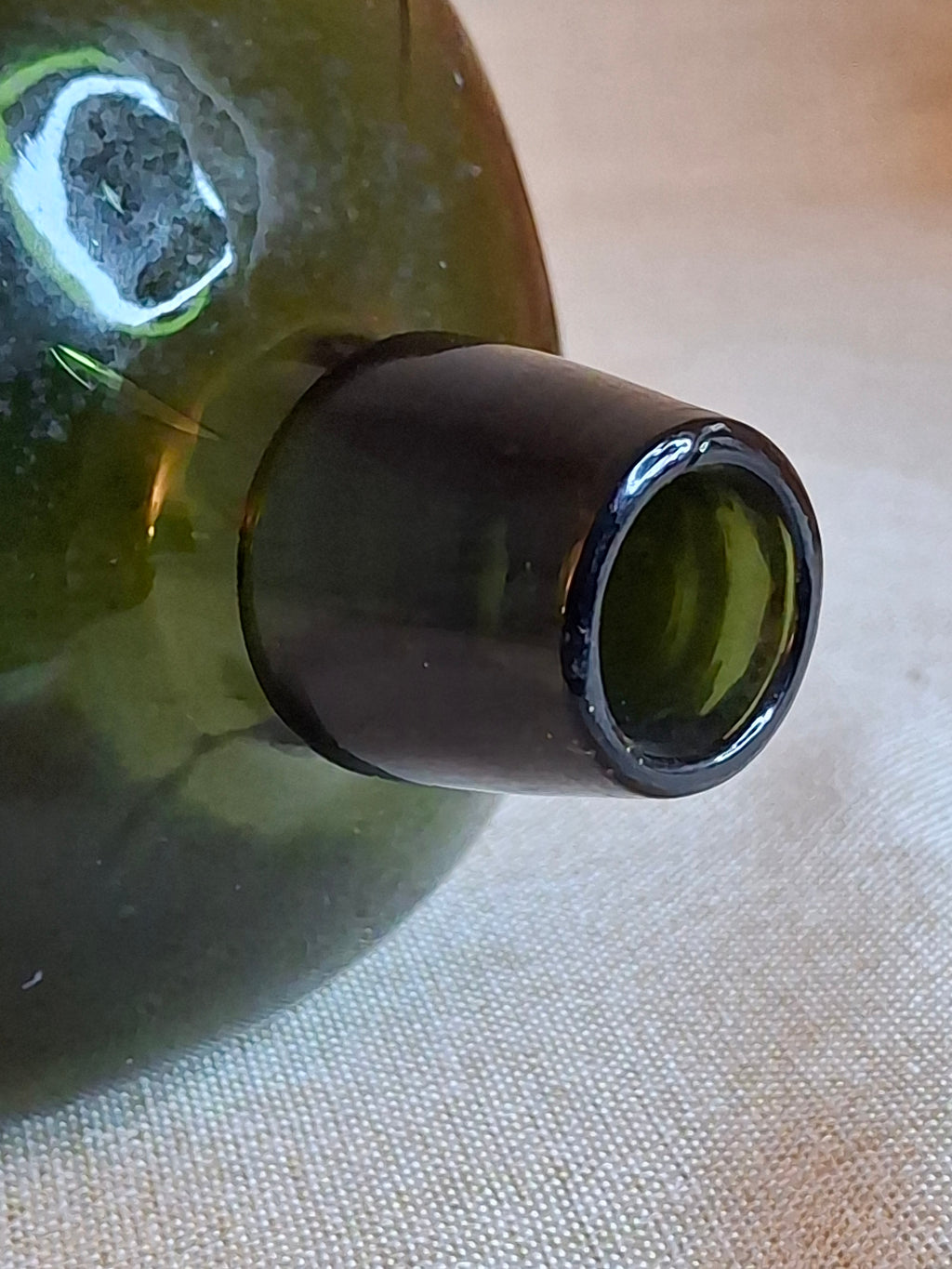 Antique Olive Green Case Gin Bottle, Tapered Square 19th Century Blown Glass 10"