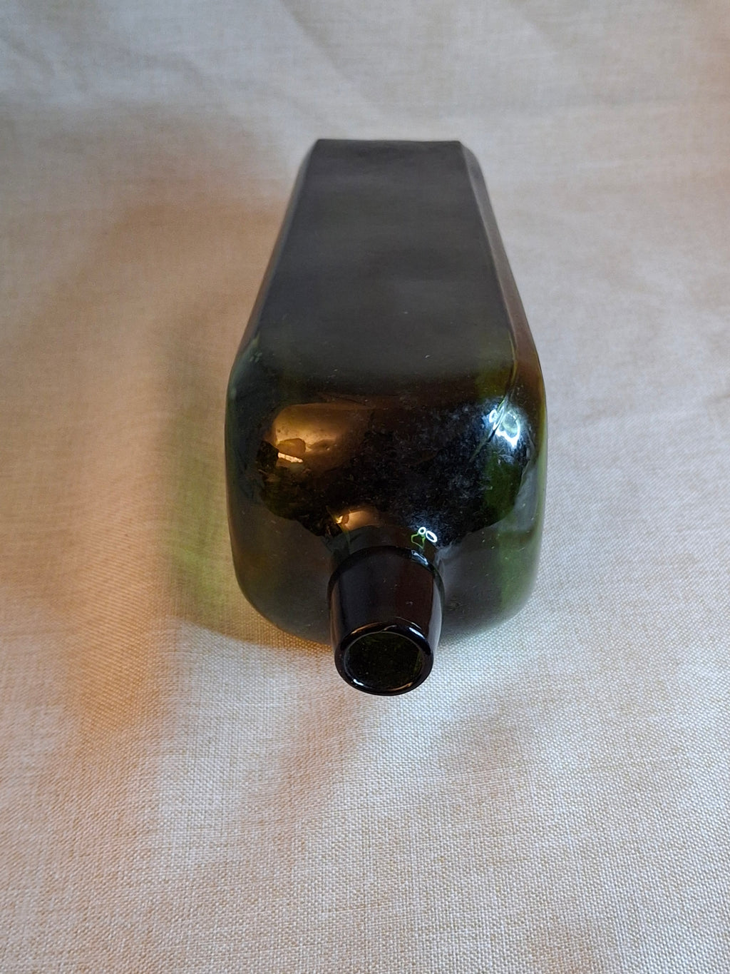 Antique Olive Green Case Gin Bottle, Tapered Square 19th Century Blown Glass 10"