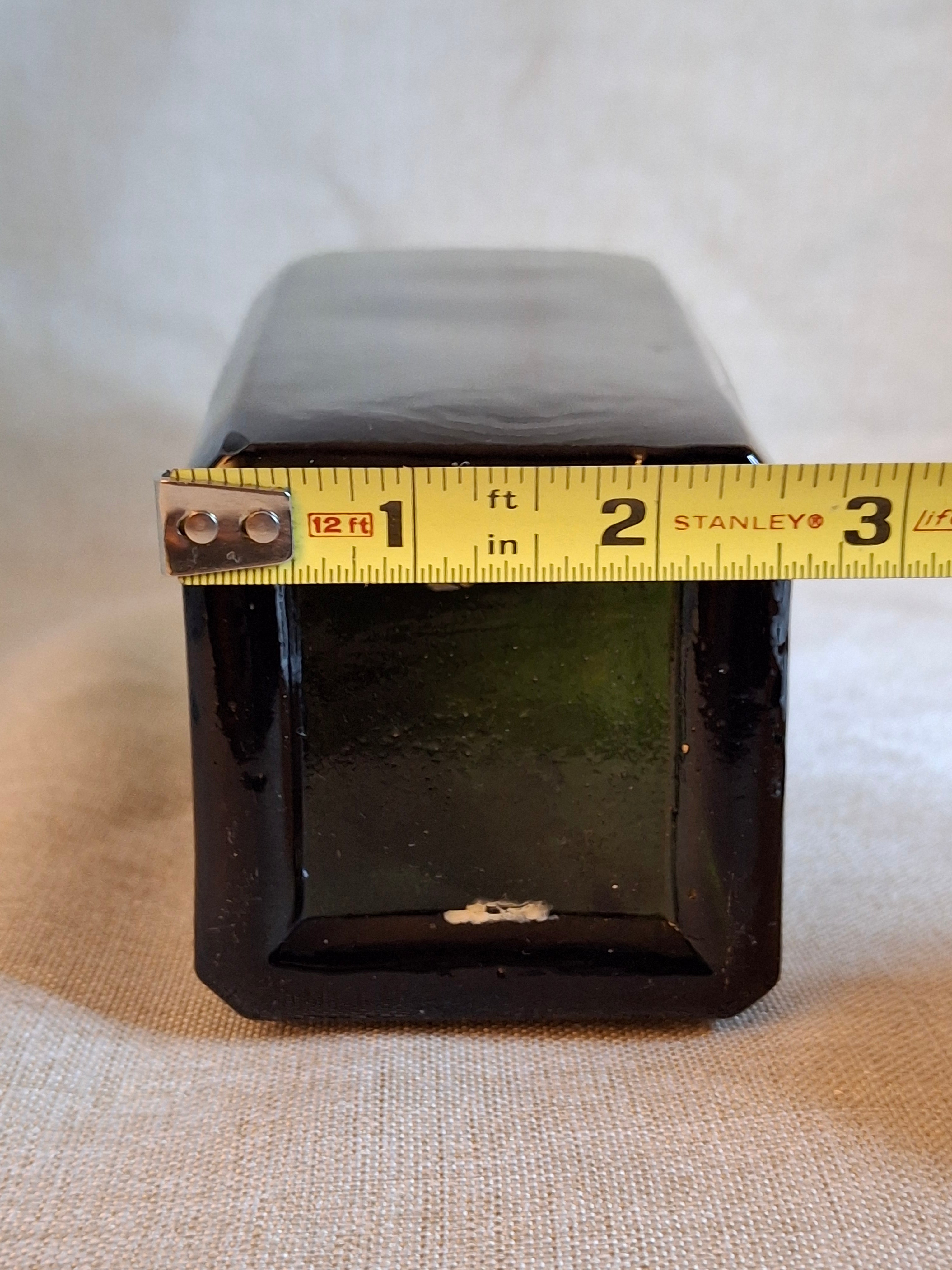 Antique Olive Green Case Gin Bottle, Tapered Square 19th Century Blown Glass 10"