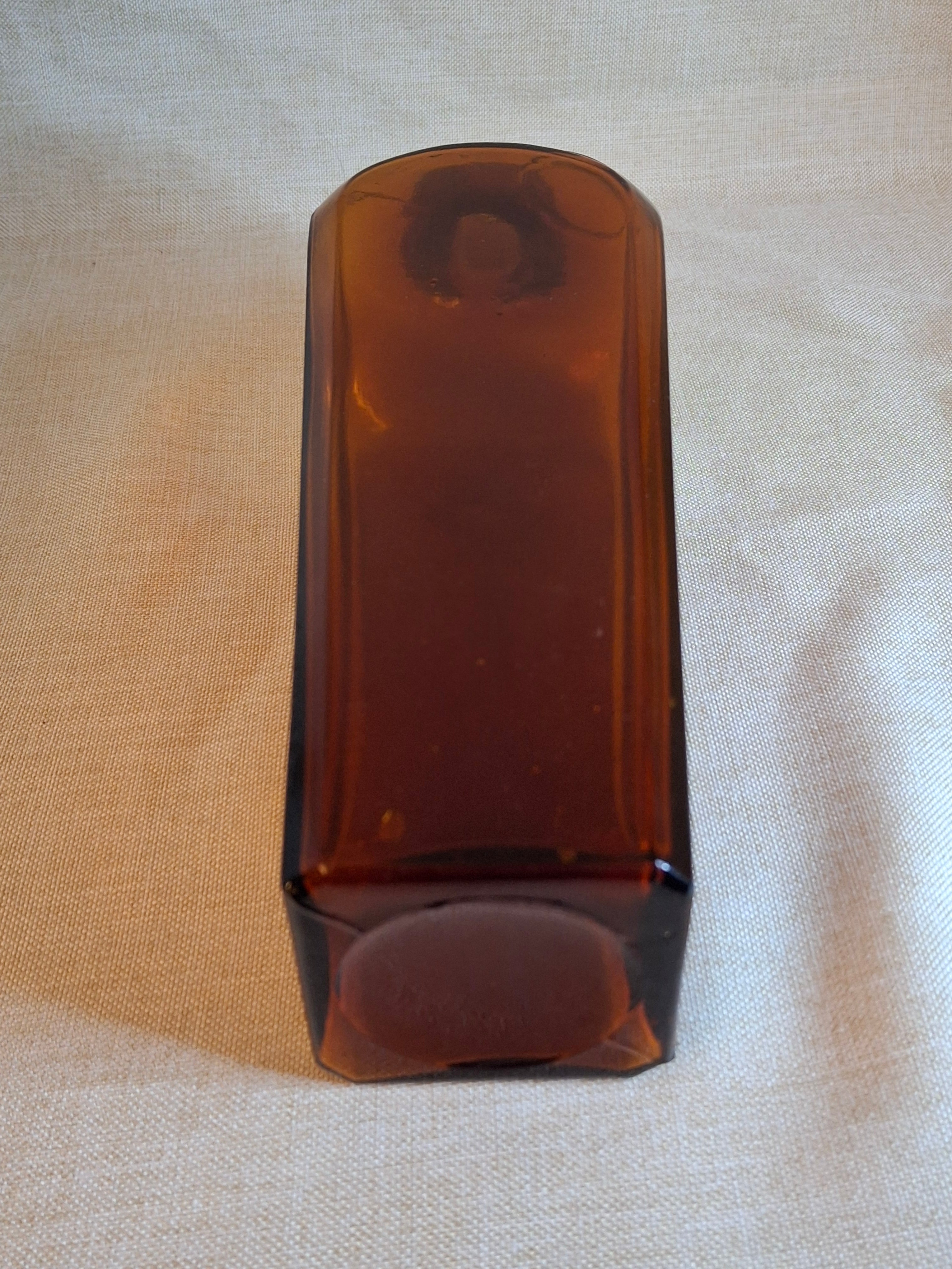 Rare Antique Amber Case Gin Bottle - 19th Century Tapered Square Spirits w/ Embossed Label Plate - Hand-Blown, Excellent Clarity