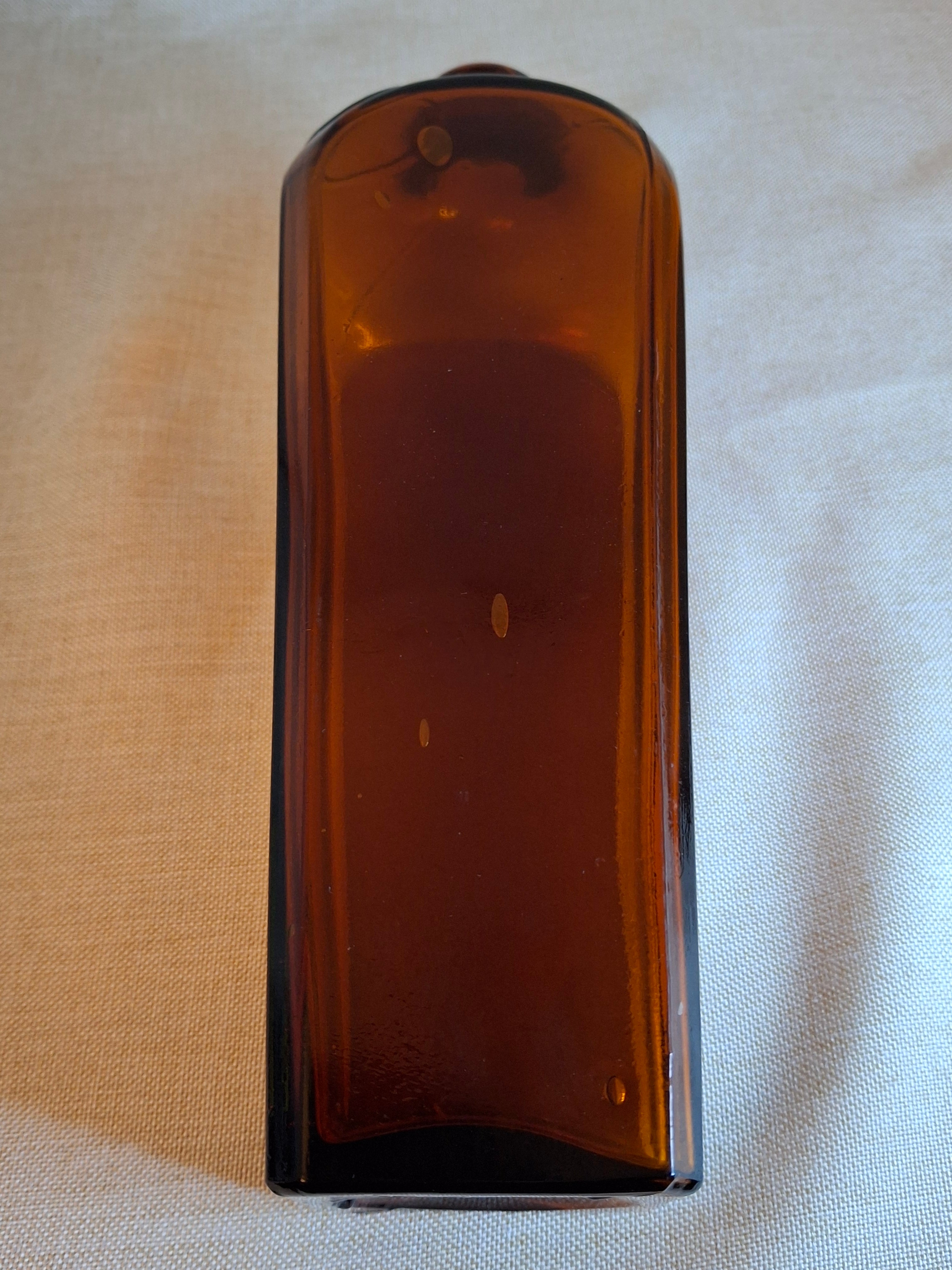 Rare Antique Amber Case Gin Bottle - 19th Century Tapered Square Spirits w/ Embossed Label Plate - Hand-Blown, Excellent Clarity