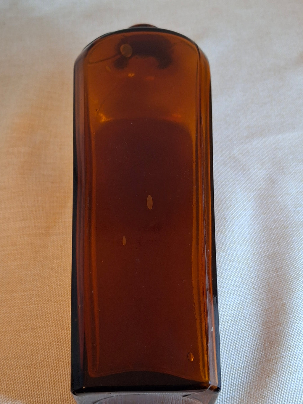 Rare Antique Amber Case Gin Bottle - 19th Century Tapered Square Spirits w/ Embossed Label Plate - Hand-Blown, Excellent Clarity