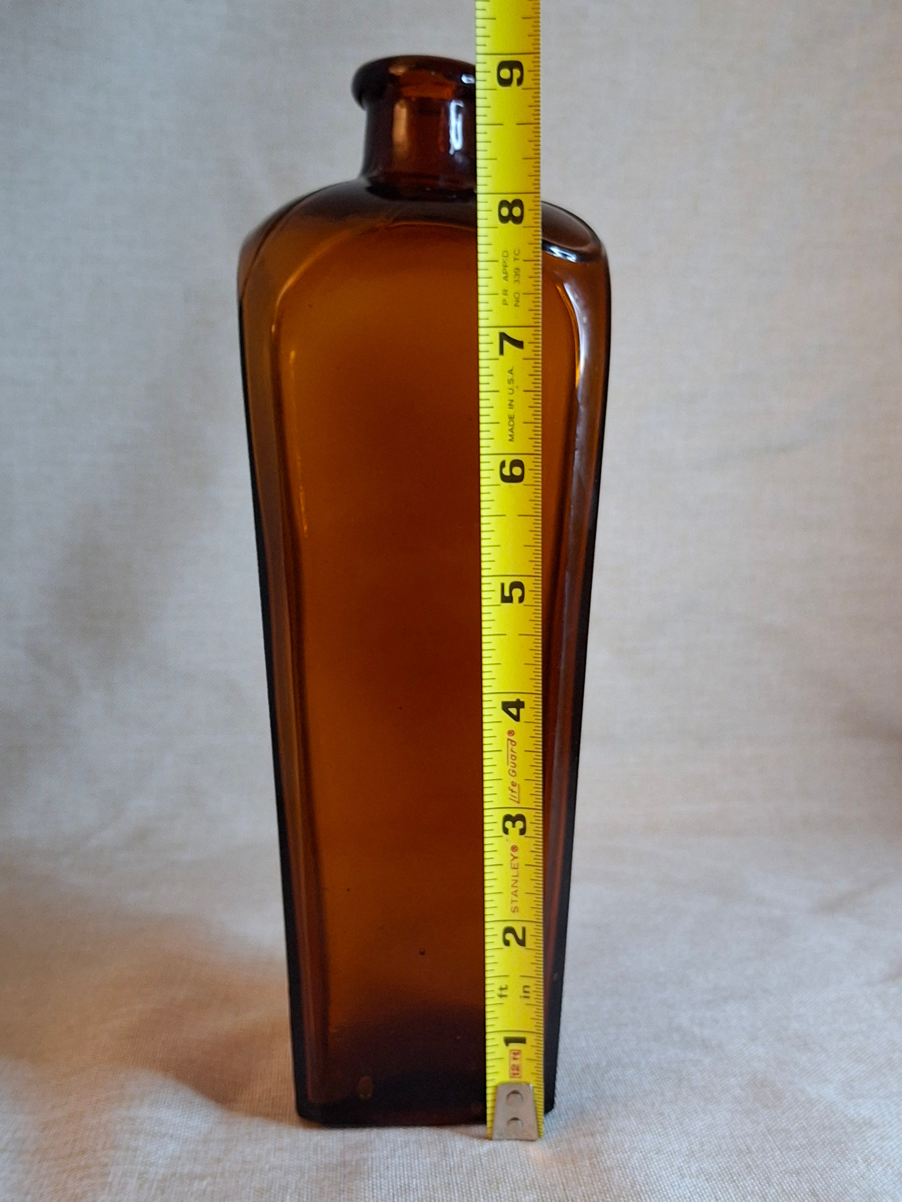 Rare Antique Amber Case Gin Bottle - 19th Century Tapered Square Spirits w/ Embossed Label Plate - Hand-Blown, Excellent Clarity
