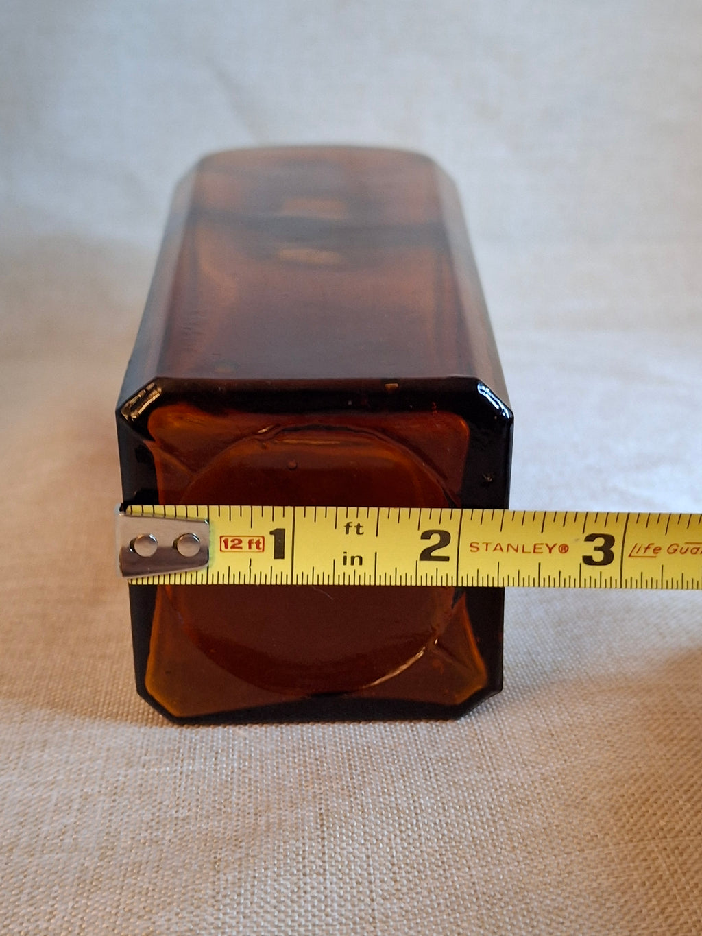Rare Antique Amber Case Gin Bottle - 19th Century Tapered Square Spirits w/ Embossed Label Plate - Hand-Blown, Excellent Clarity