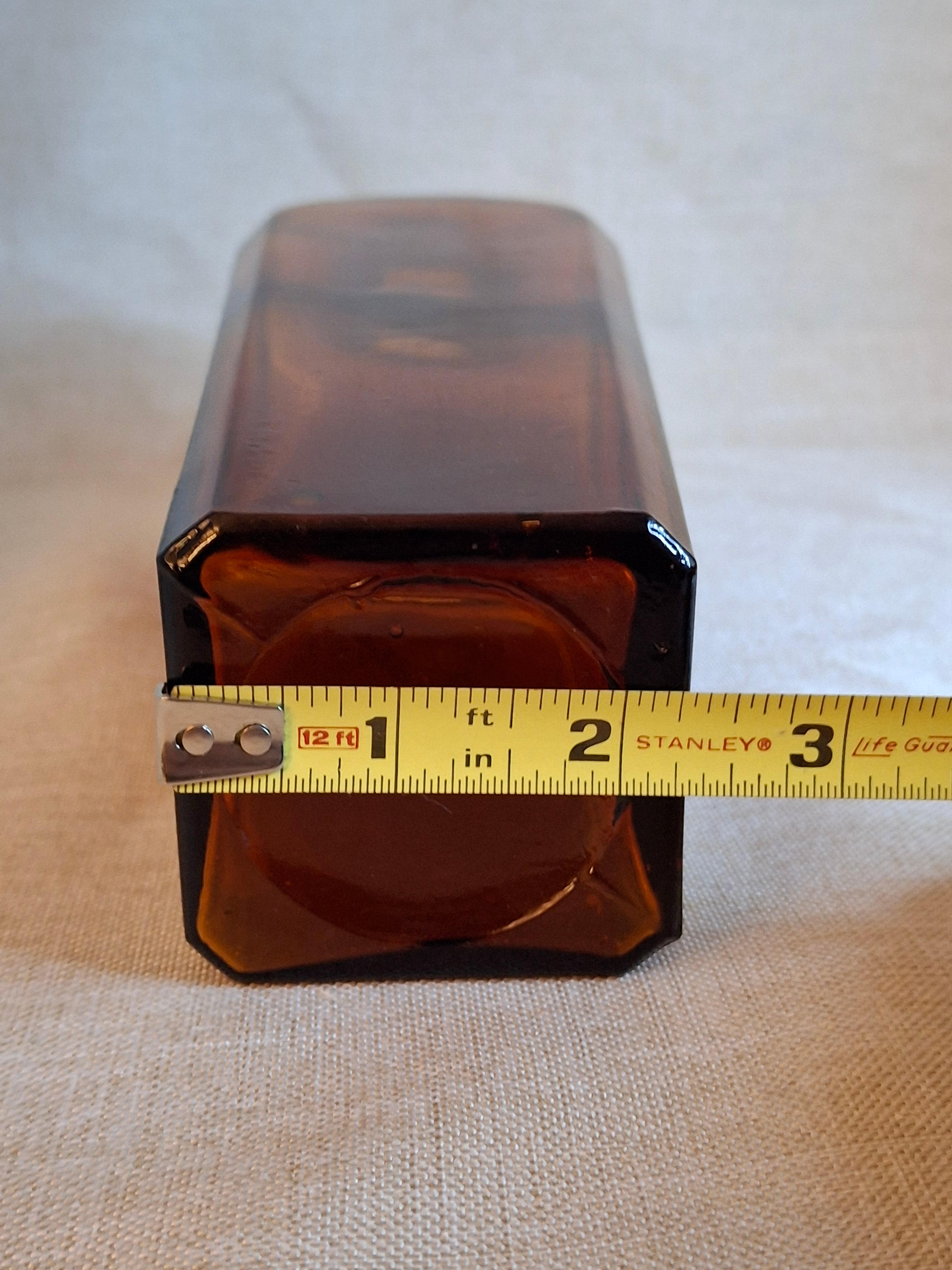 Rare Antique Amber Case Gin Bottle - 19th Century Tapered Square Spirits w/ Embossed Label Plate - Hand-Blown, Excellent Clarity