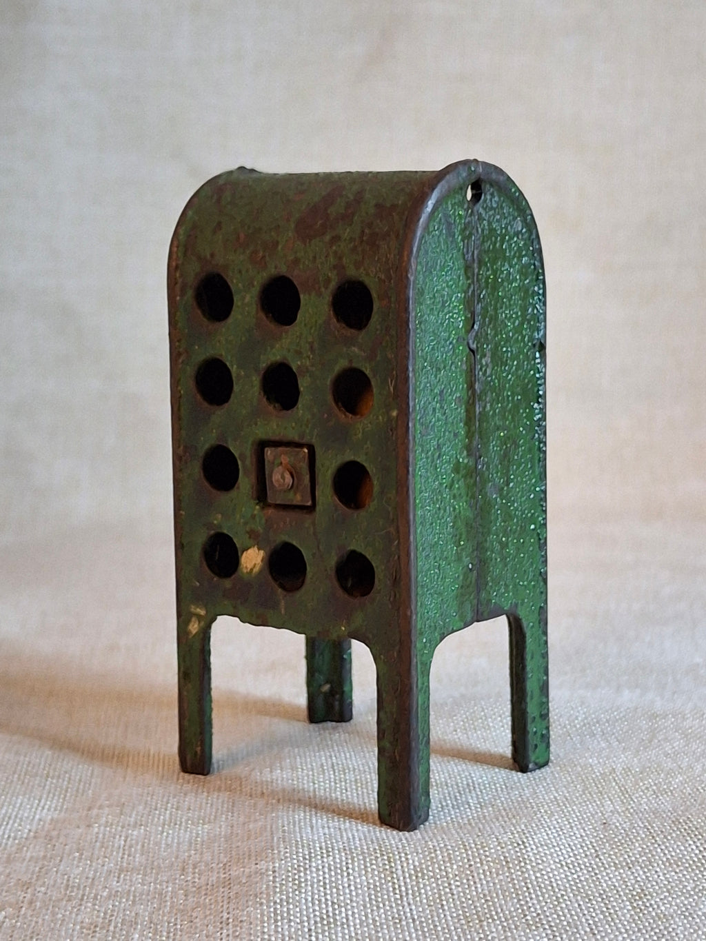 Antique Cast Iron U.S. Mail Box Still Bank Green Paint Tooth Slot A.C. Williams
