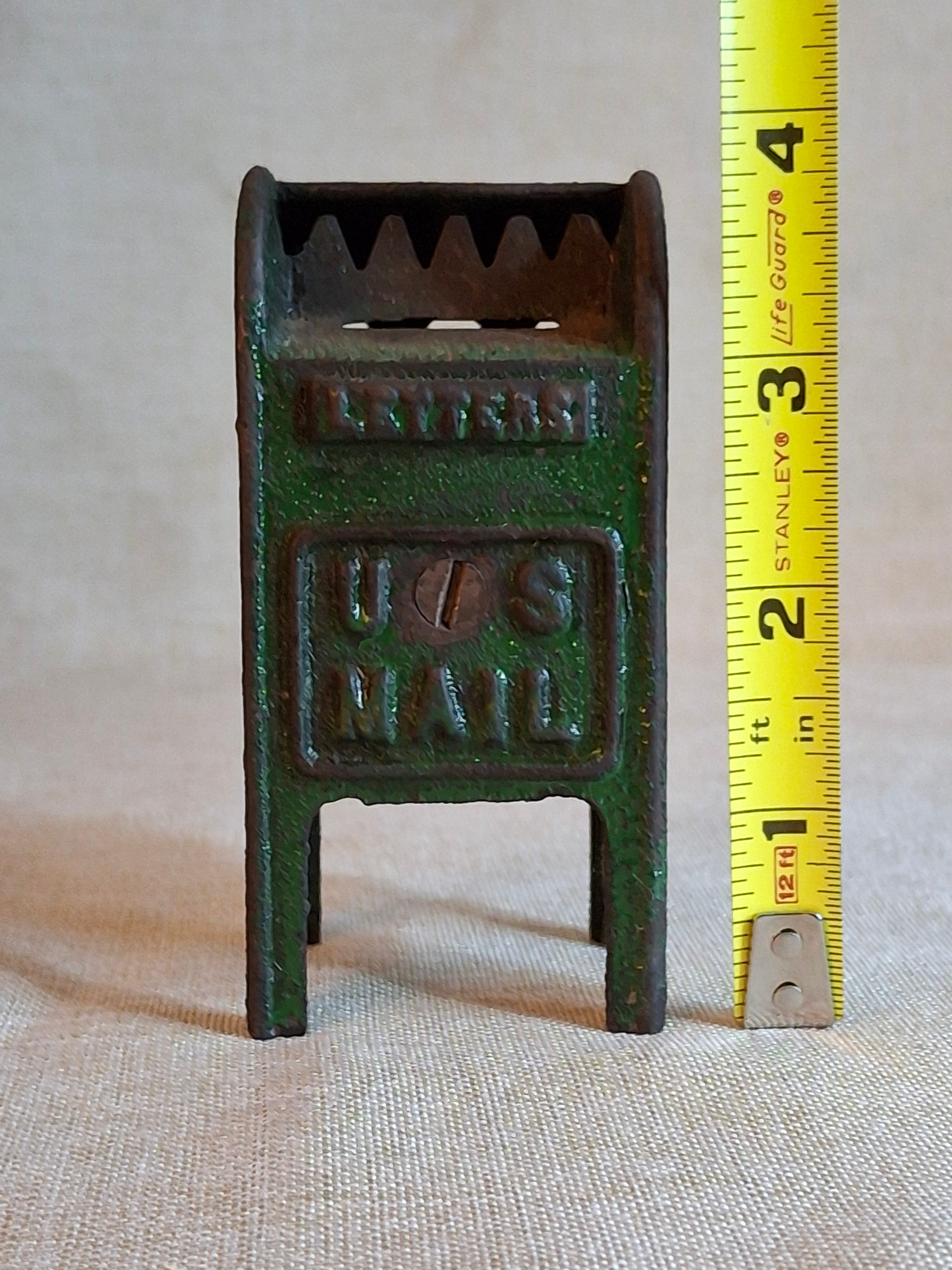 Antique Cast Iron U.S. Mail Box Still Bank Green Paint Tooth Slot A.C. Williams