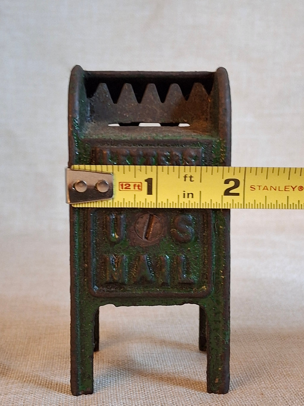 Antique Cast Iron U.S. Mail Box Still Bank Green Paint Tooth Slot A.C. Williams