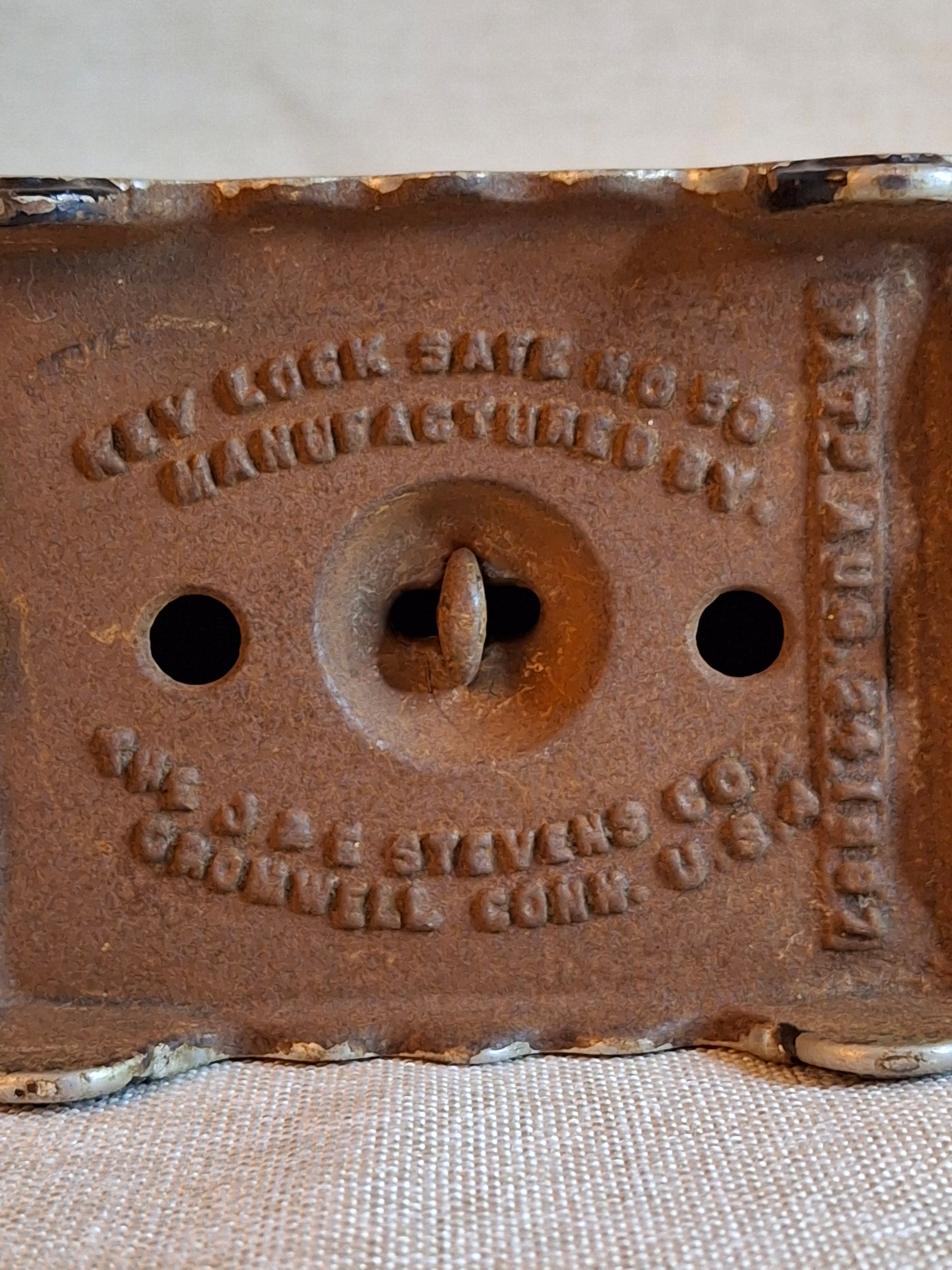 Antique J. & E. Stevens "Key Lock Safe" No. 50 Cast Iron Bank - Pat. 1897