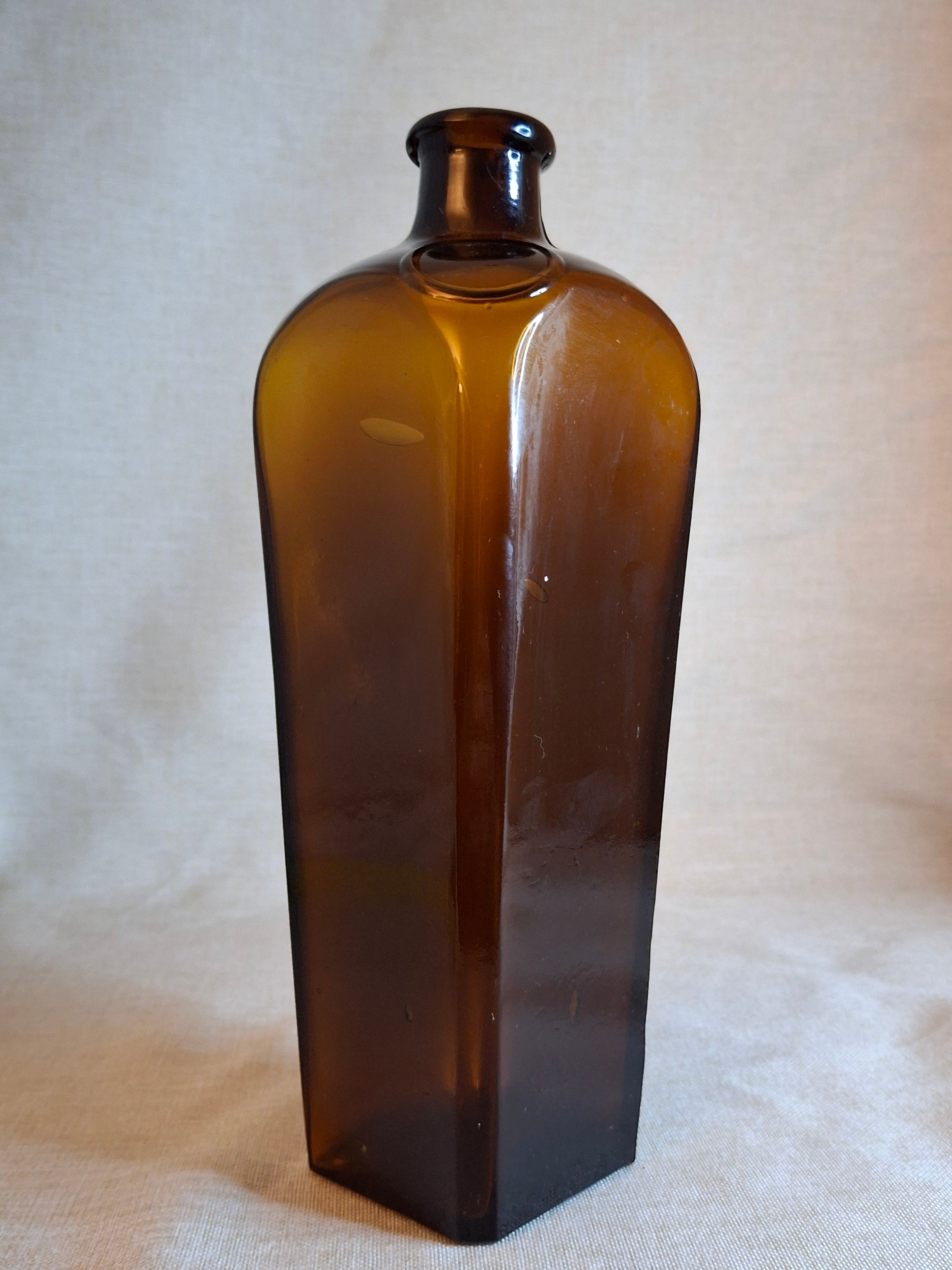 Antique Amber Case Gin Bottle 1880s Tapered Square Aromatic Schnapps Blank 9"