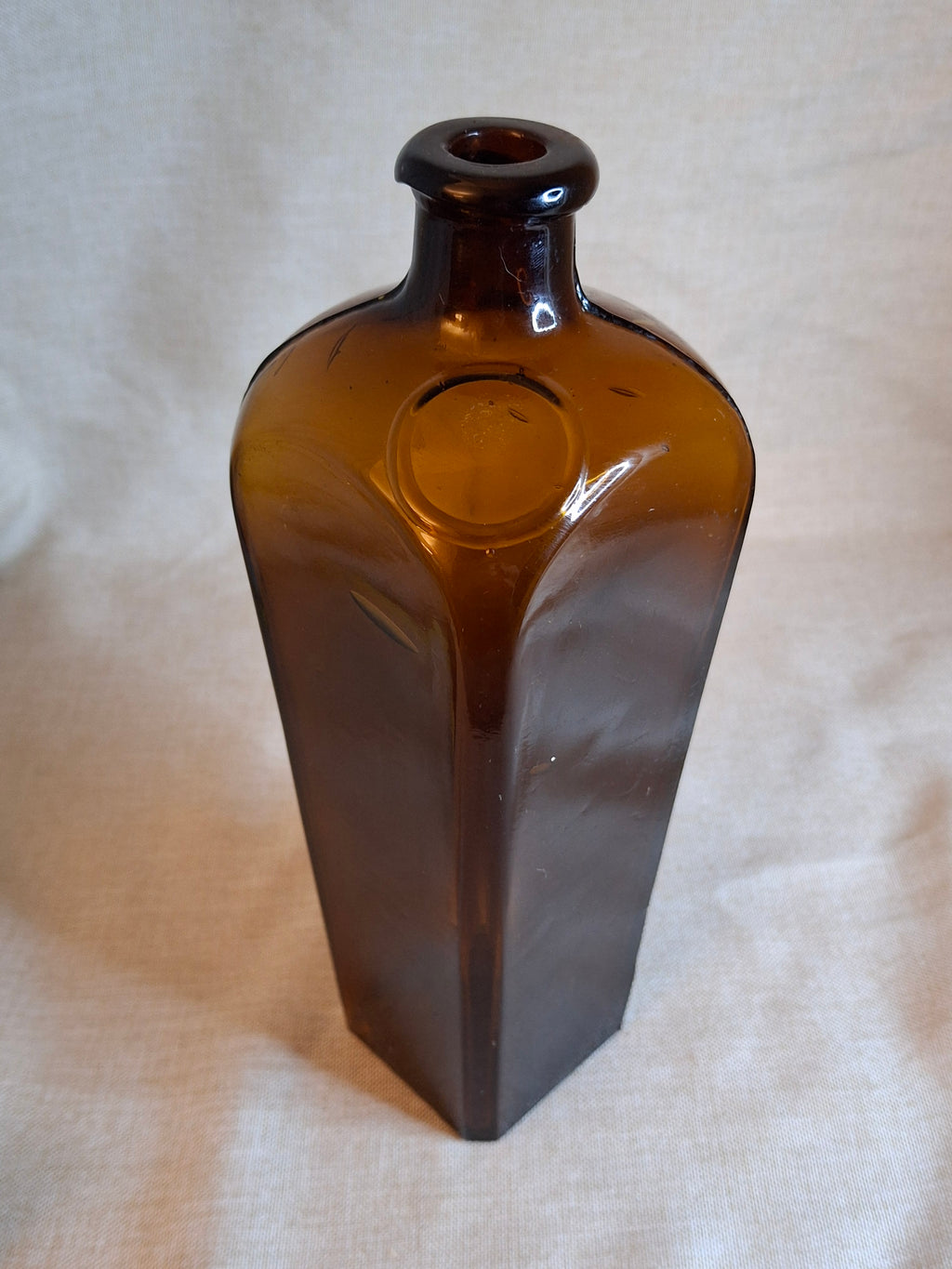 Antique Amber Case Gin Bottle 1880s Tapered Square Aromatic Schnapps Blank 9"